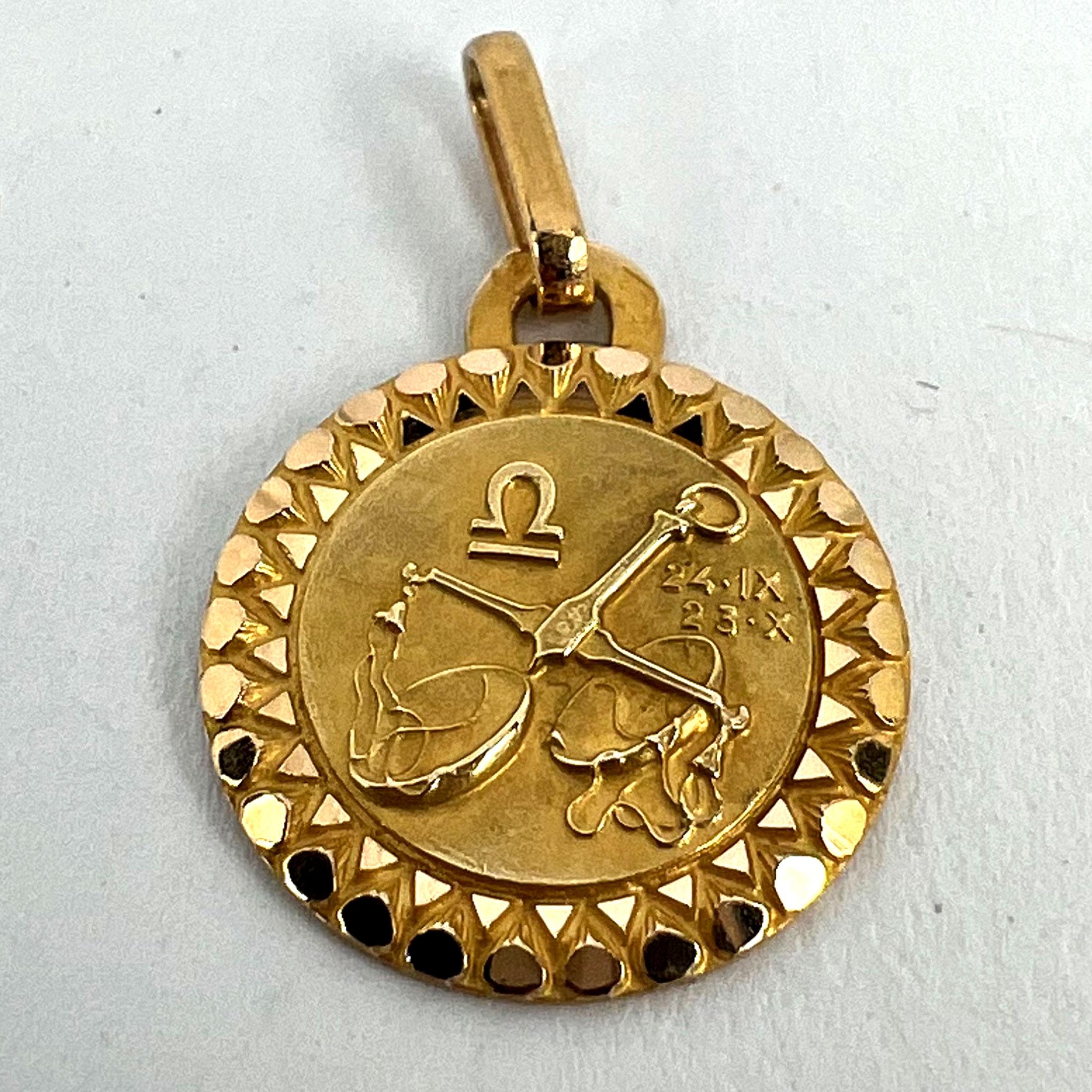French Libra Zodiac Starsign 18K Yellow Gold Perroud Charm Pendant For Sale 8