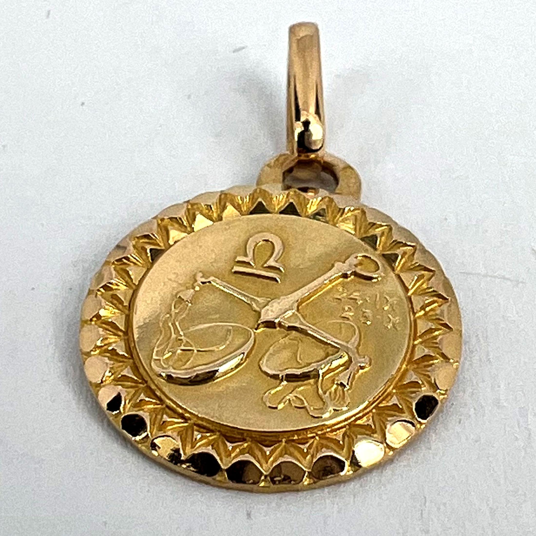 French Libra Zodiac Starsign 18K Yellow Gold Perroud Charm Pendant For Sale 9