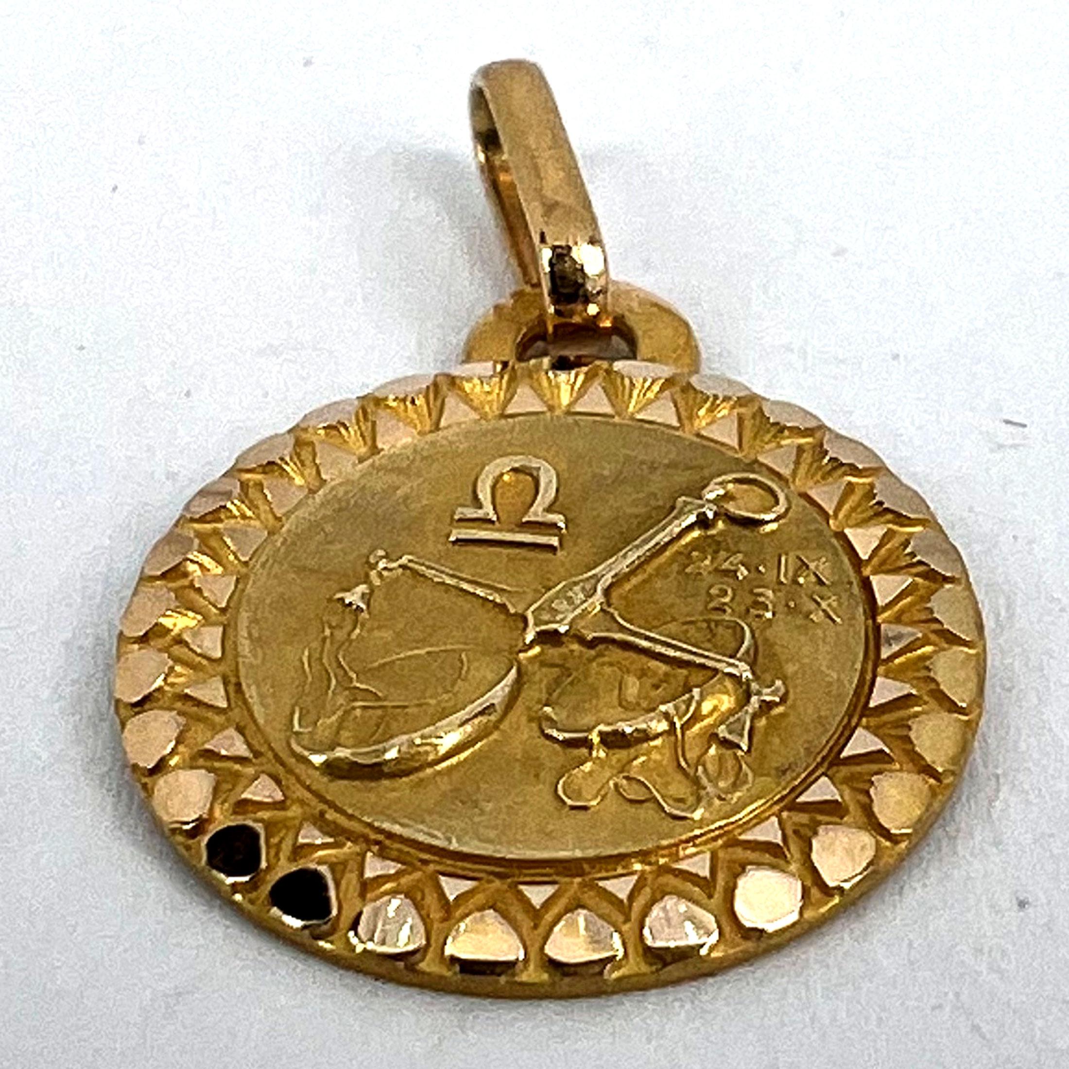 French Libra Zodiac Starsign 18K Yellow Gold Perroud Charm Pendant For Sale 9