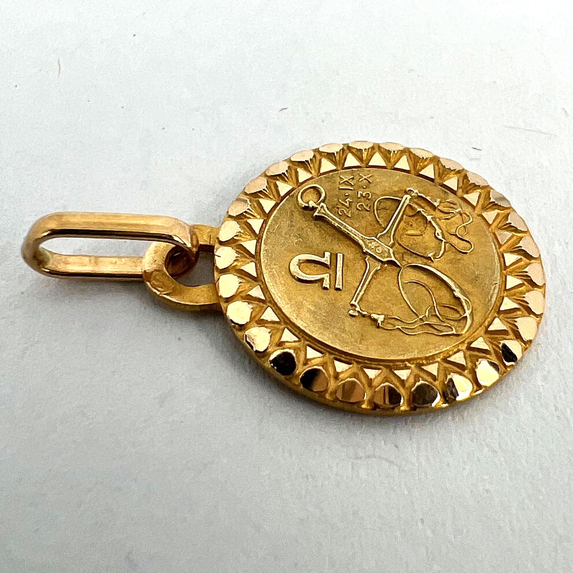 French Libra Zodiac Starsign 18K Yellow Gold Perroud Charm Pendant For Sale 10
