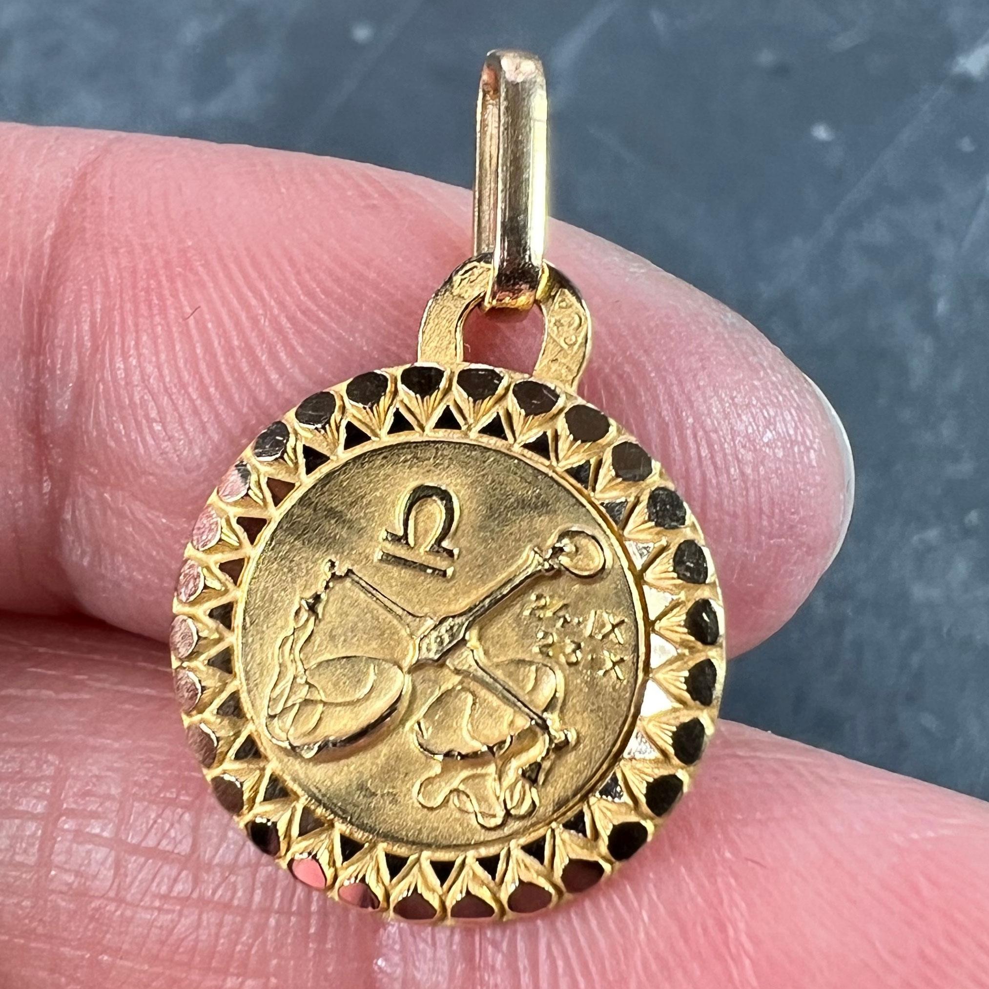 French Libra Zodiac Starsign 18K Yellow Gold Perroud Charm Pendant For Sale 1