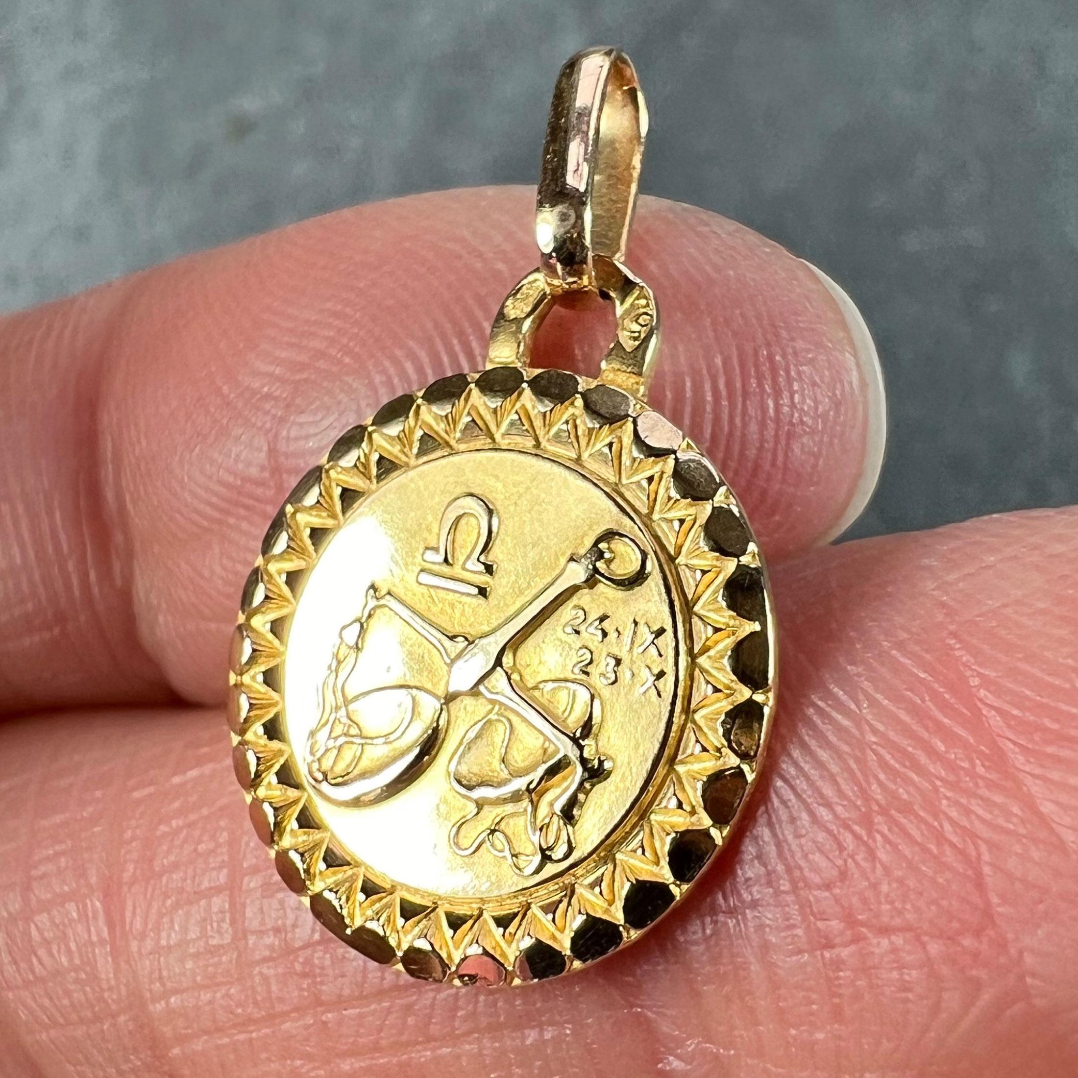 French Libra Zodiac Starsign 18K Yellow Gold Perroud Charm Pendant For Sale 2