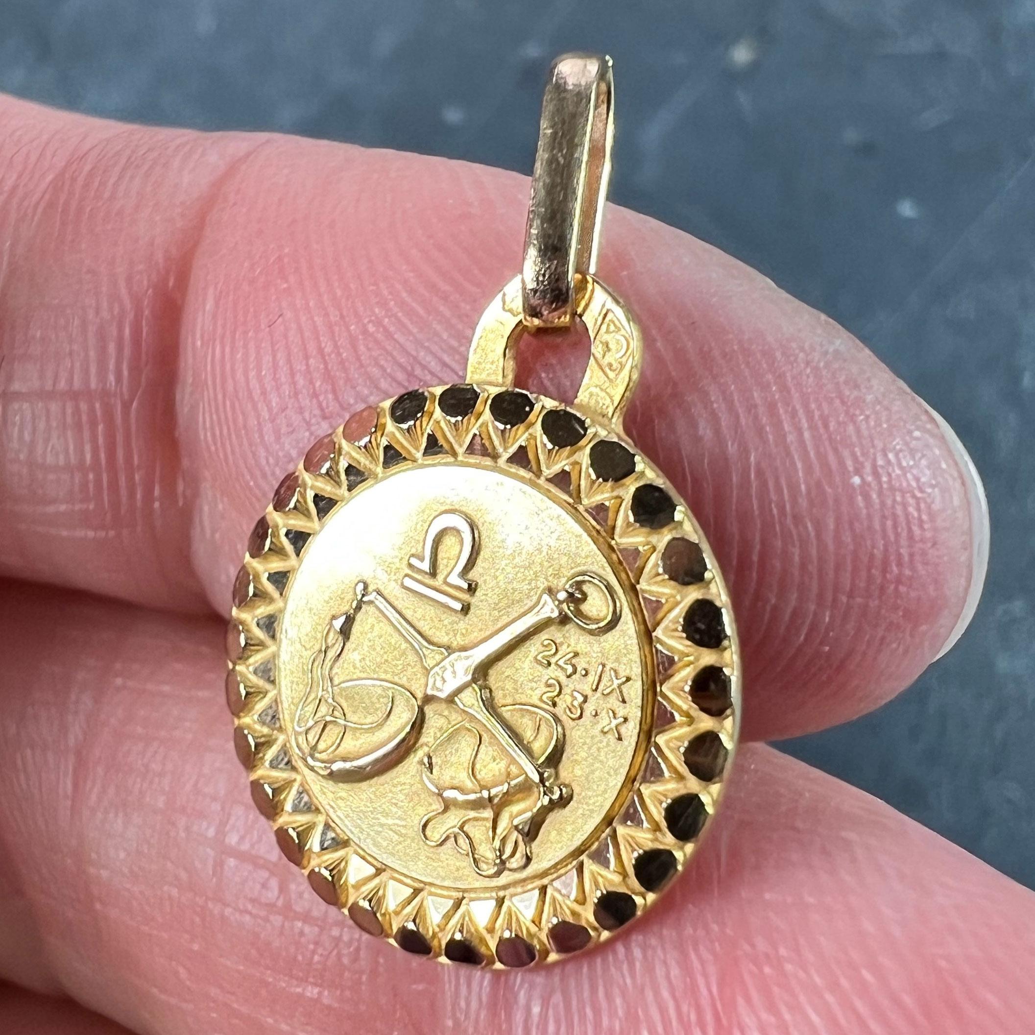 French Libra Zodiac Starsign 18K Yellow Gold Perroud Charm Pendant For Sale 2