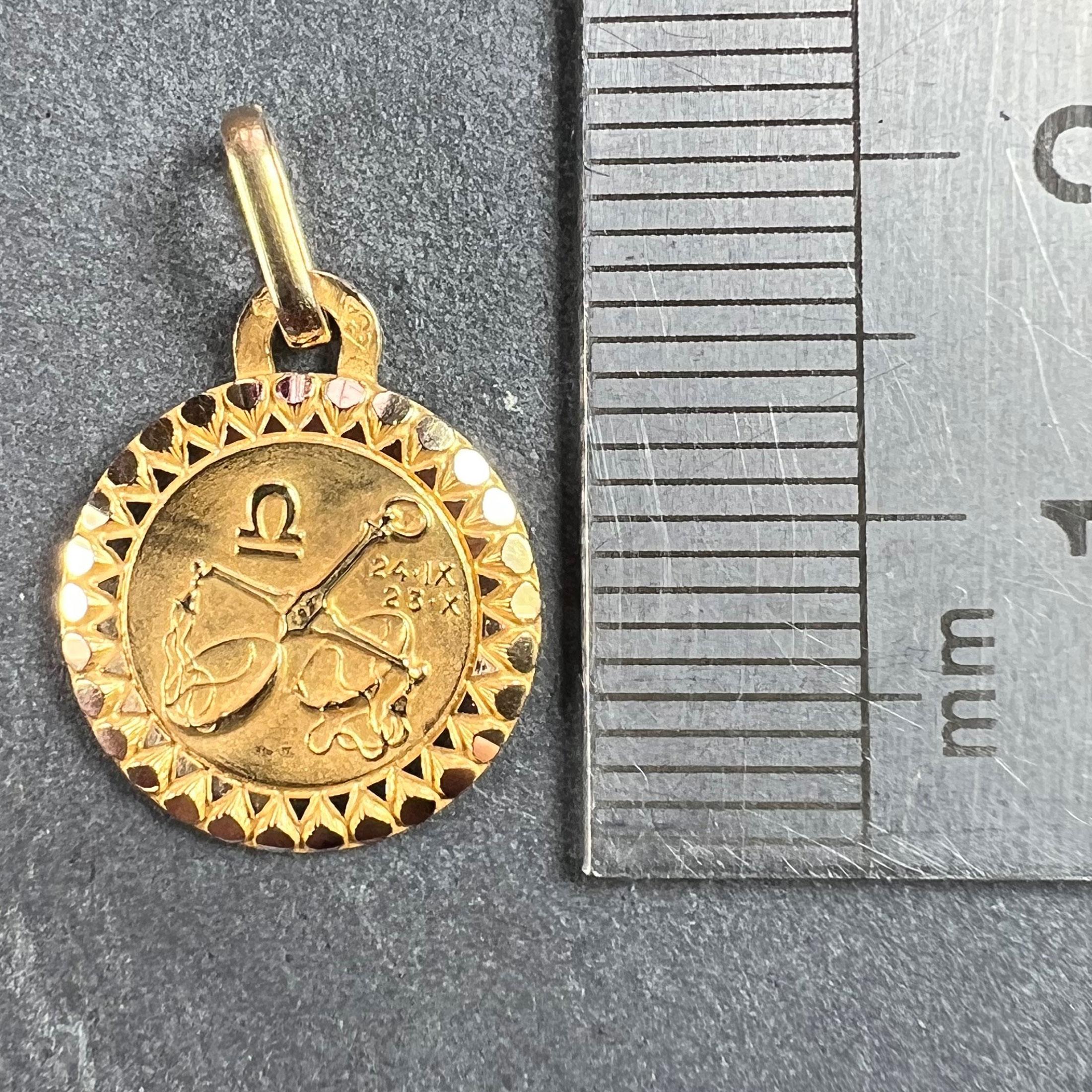 French Libra Zodiac Starsign 18K Yellow Gold Perroud Charm Pendant For Sale 5