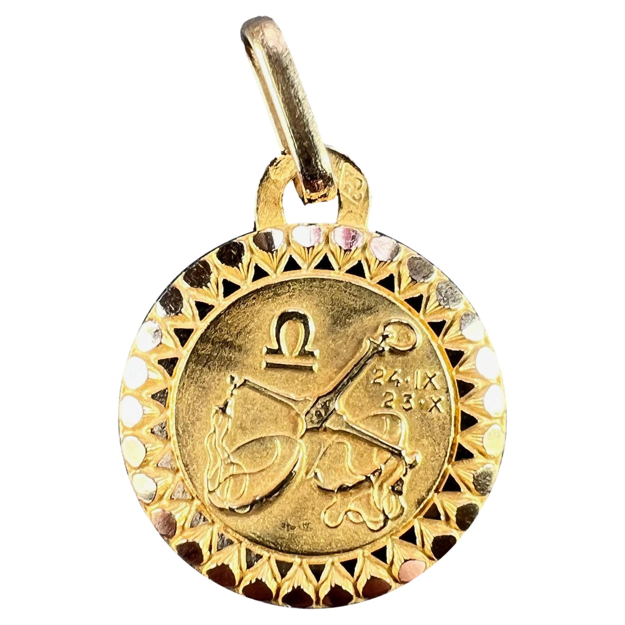 French Libra Zodiac Starsign 18K Yellow Gold Perroud Charm Pendant