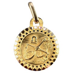 French Libra Zodiac Starsign 18K Yellow Gold Perroud Charm Pendant