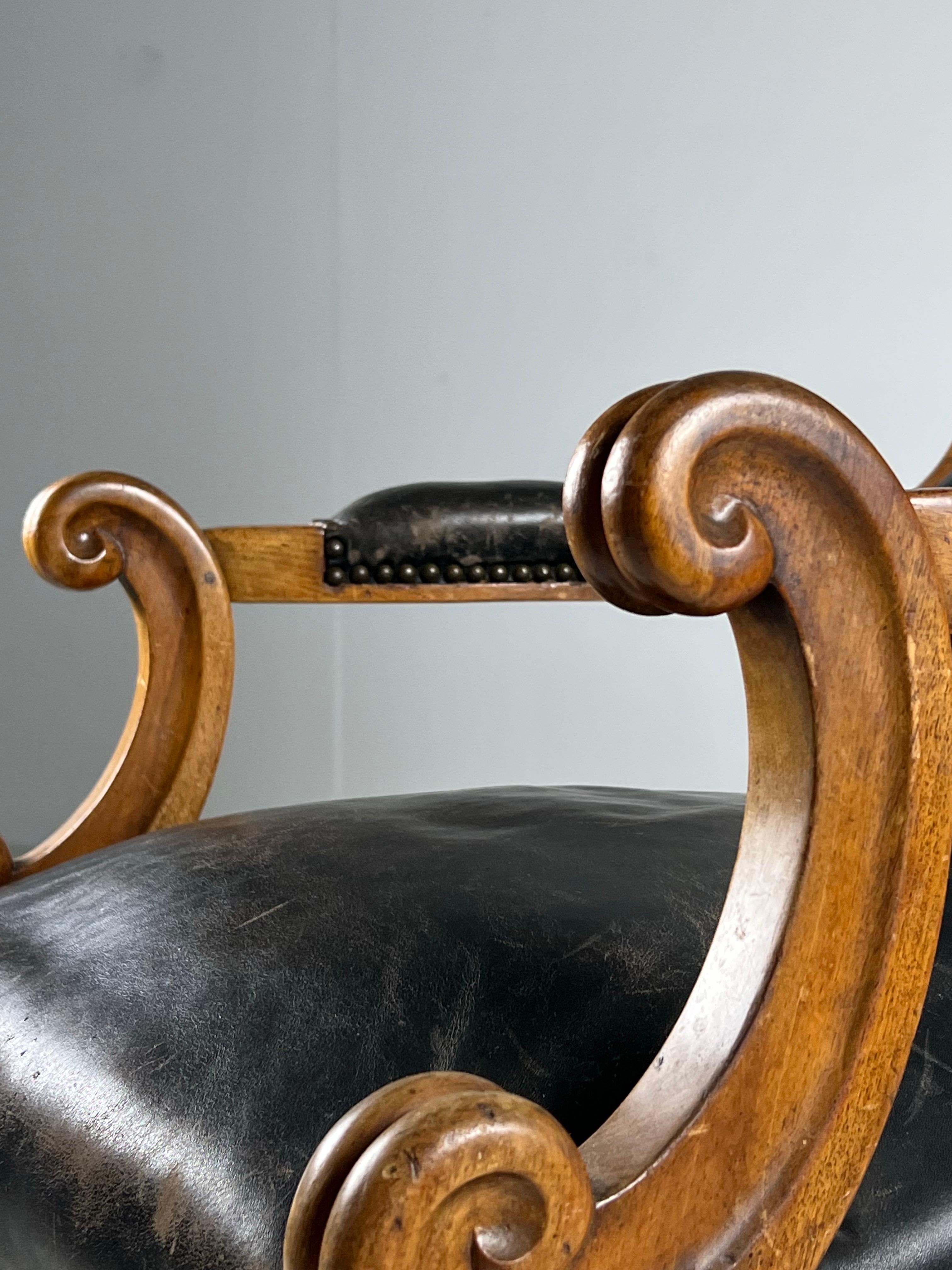 French Library armchair Black Leather ca. 1900 For Sale 11