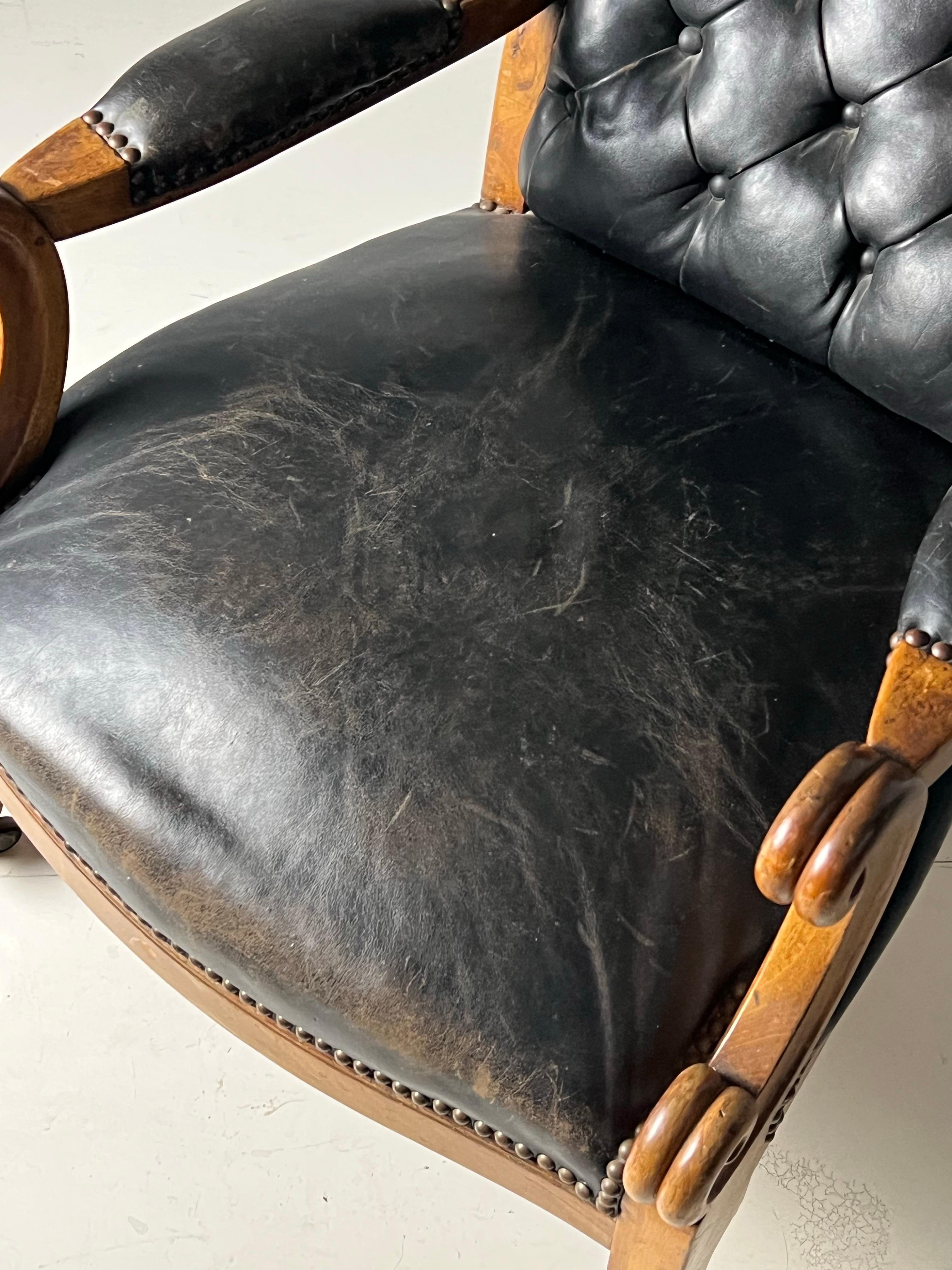 French Library armchair Black Leather ca. 1900 For Sale 12