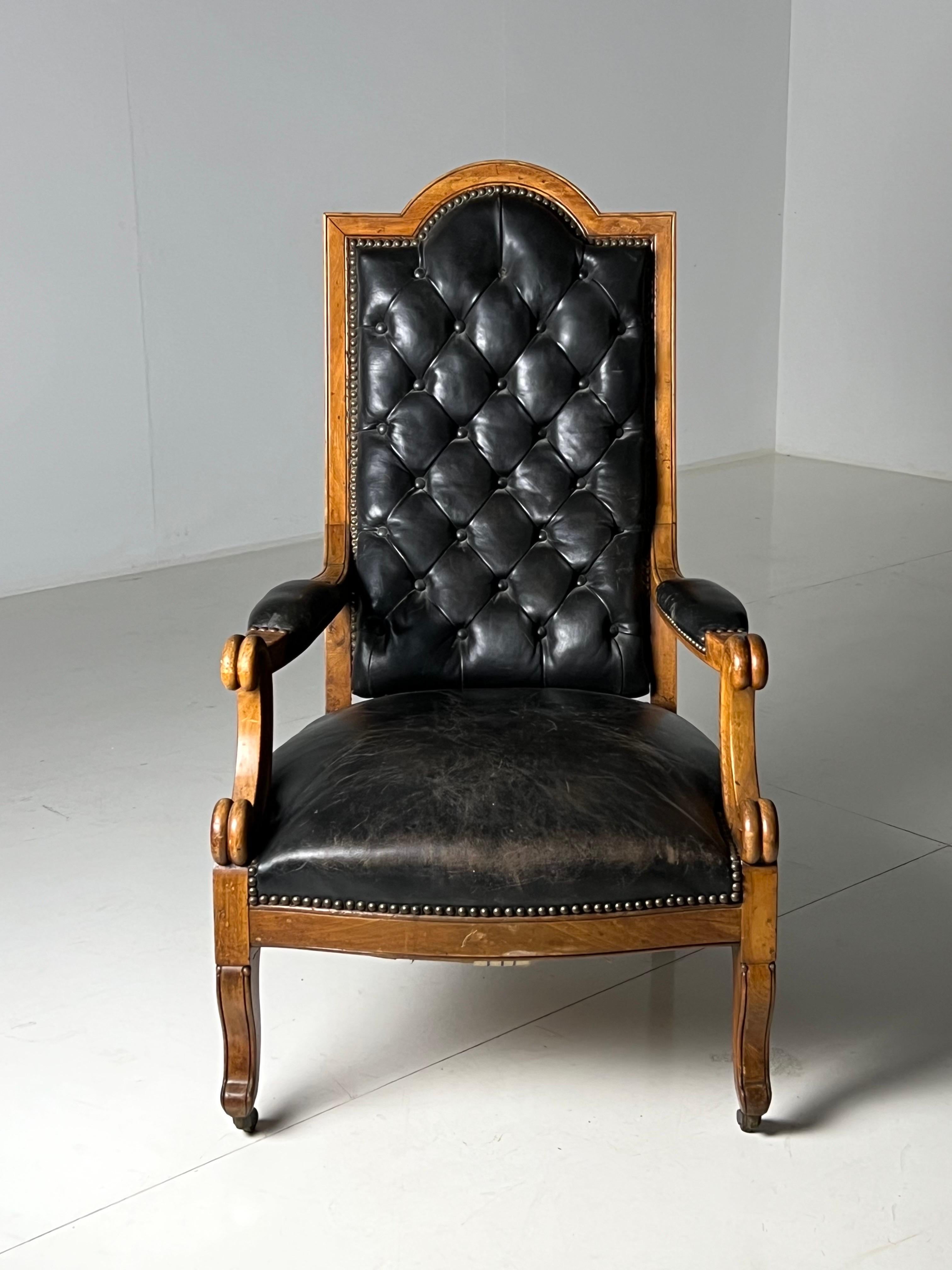 French Library armchair Black Leather ca. 1900 For Sale 13