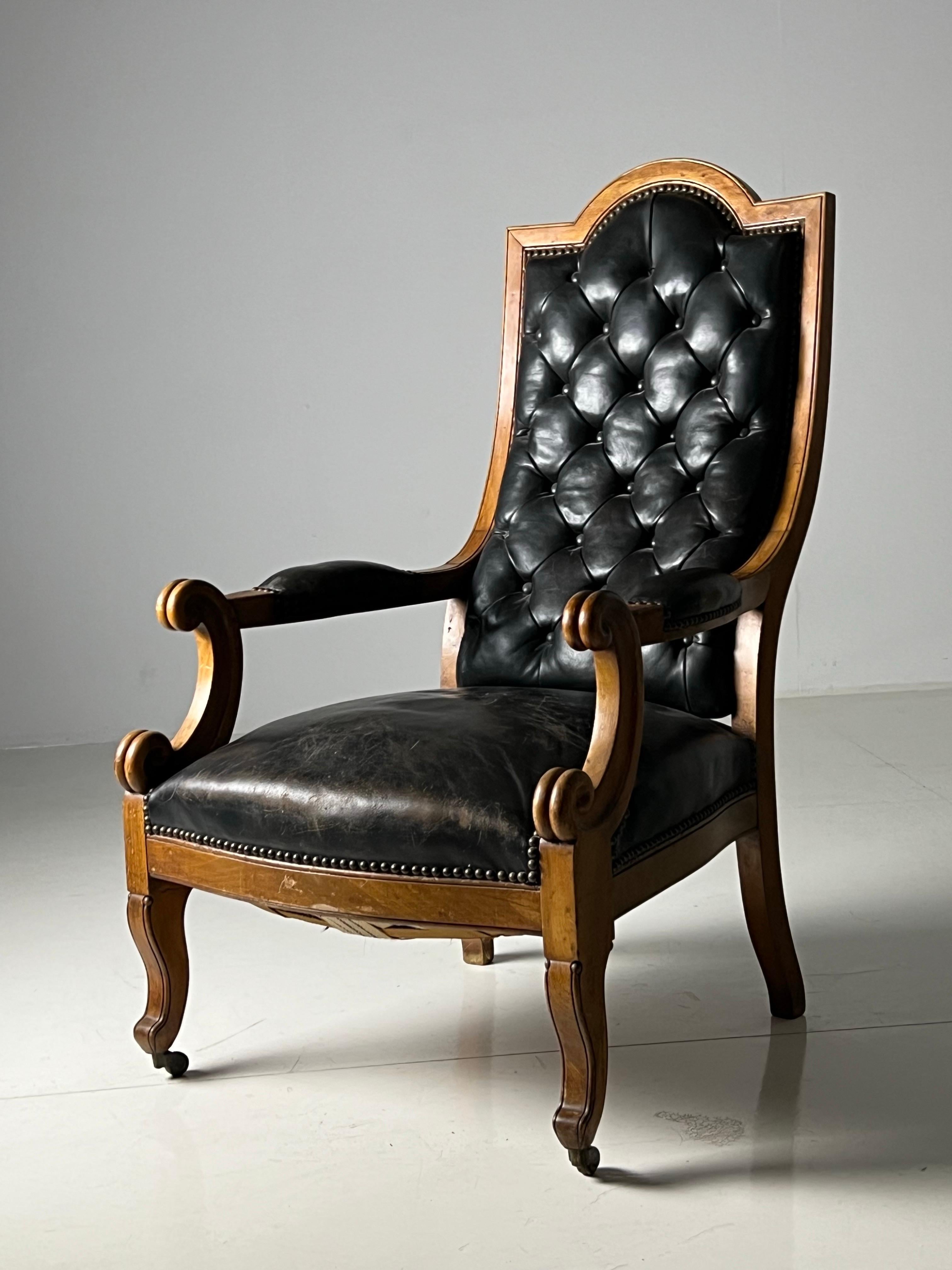 French Library armchair Black Leather ca. 1900 For Sale 14