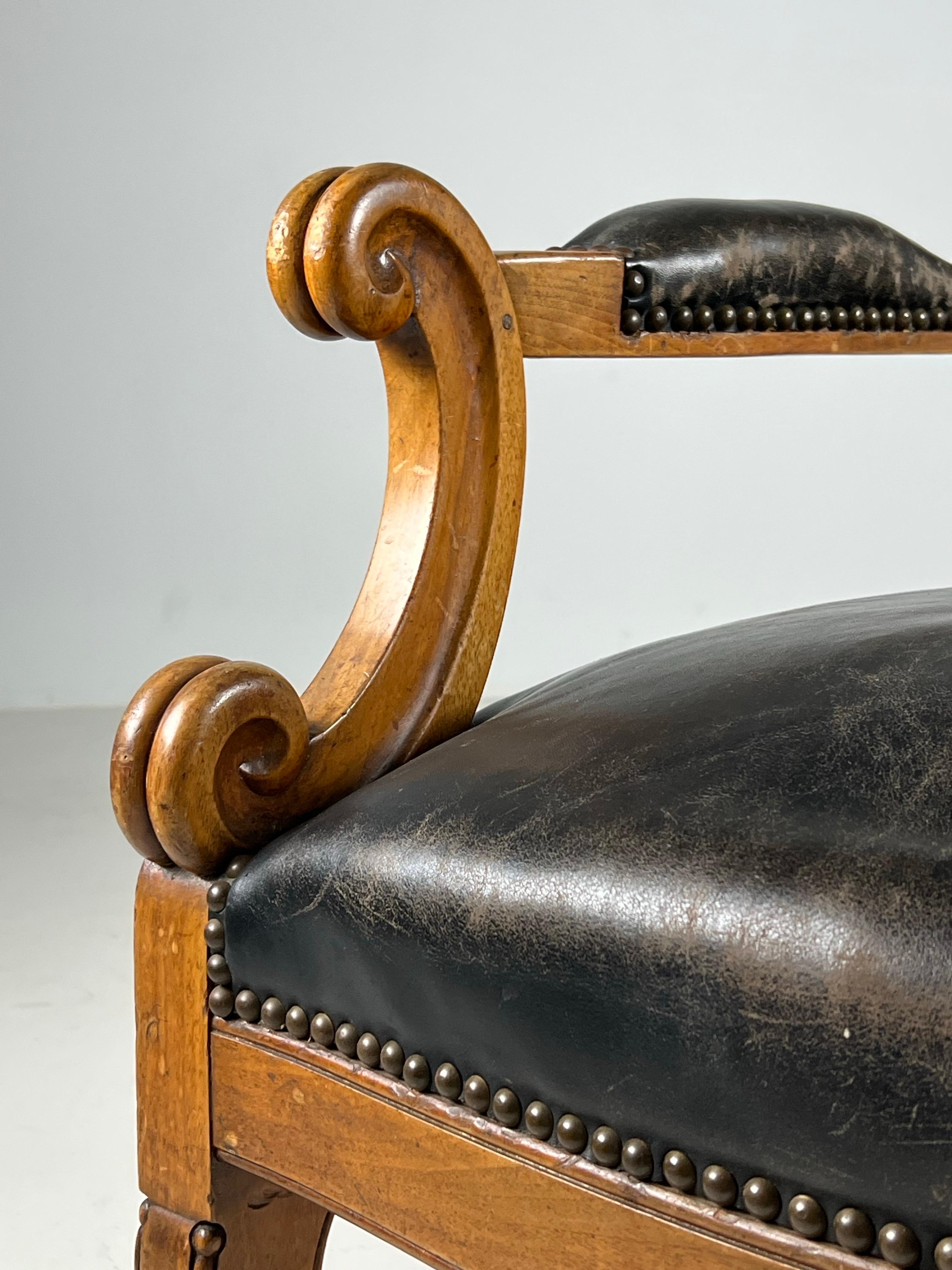 Late 19th Century French Library armchair Black Leather ca. 1900 For Sale