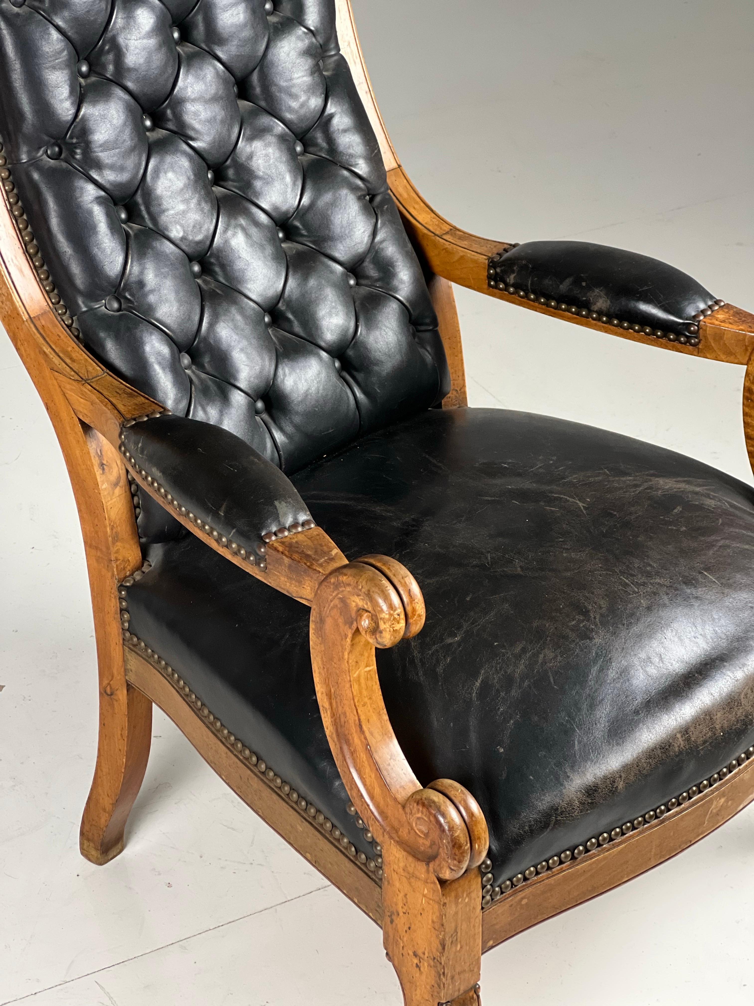 French Library armchair Black Leather ca. 1900 For Sale 4