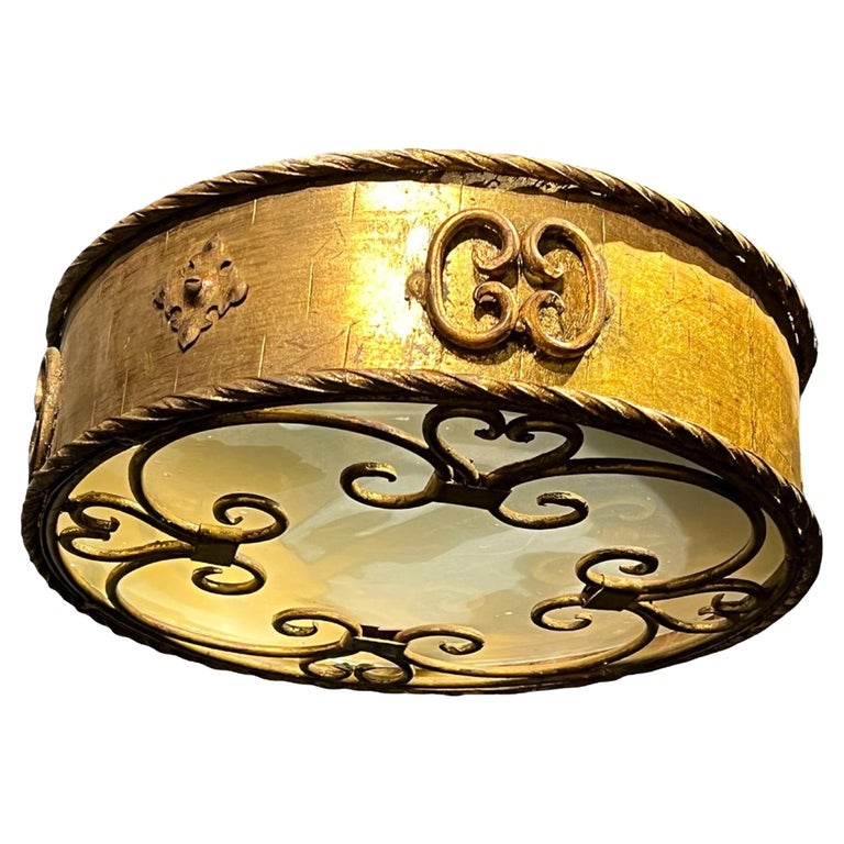 French Light Fixture With Glass Inset For Sale at 1stDibs