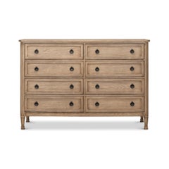 French Light Oak Eight Drawer Dresser