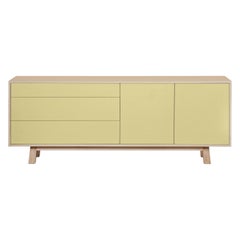 French Light Yellow Wooden Low Sideboard by Designer Eric Gizard, Paris