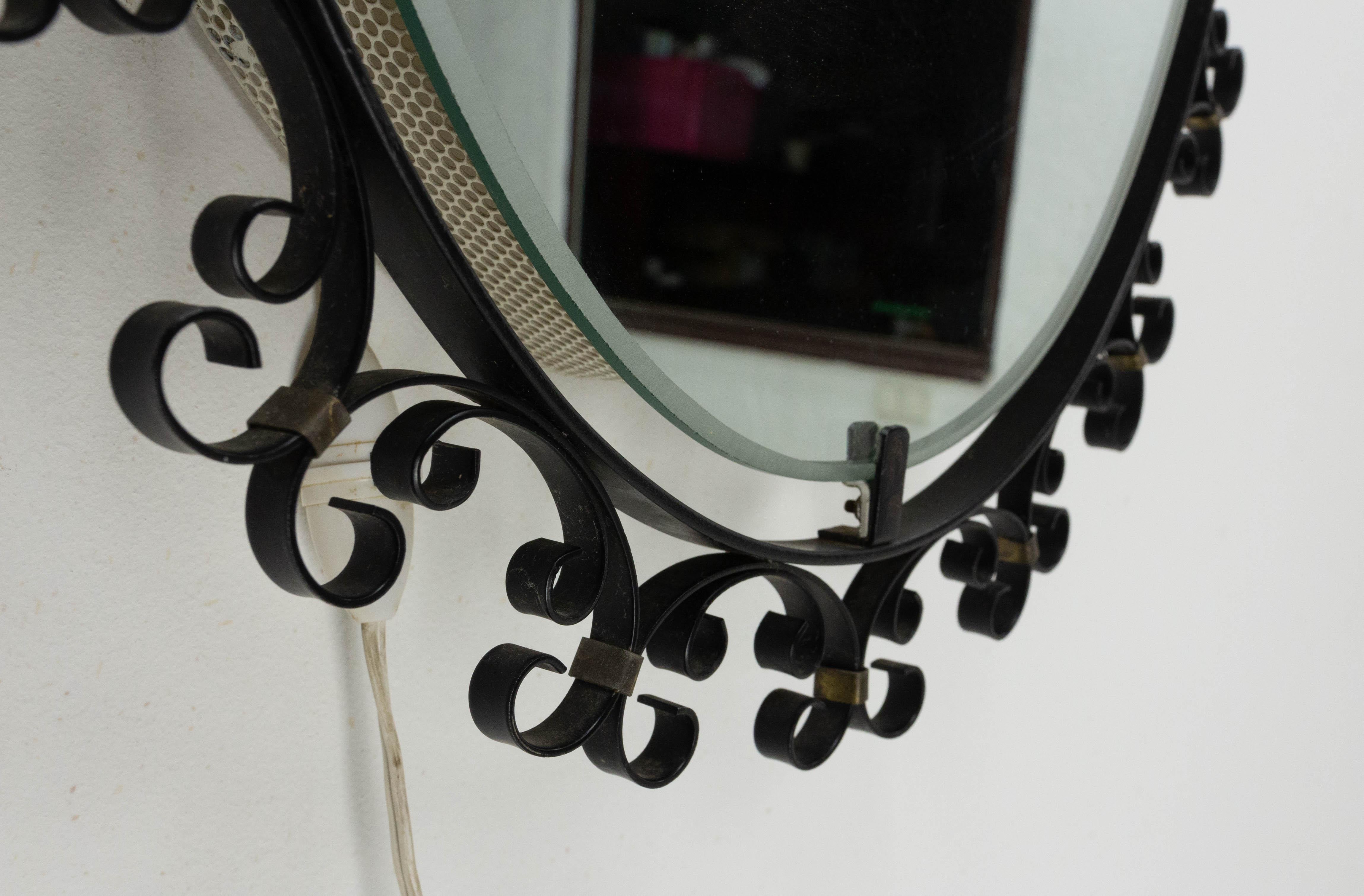 Mid-20th Century French Lighted Mirror Metal Framework, circa 1960 For Sale