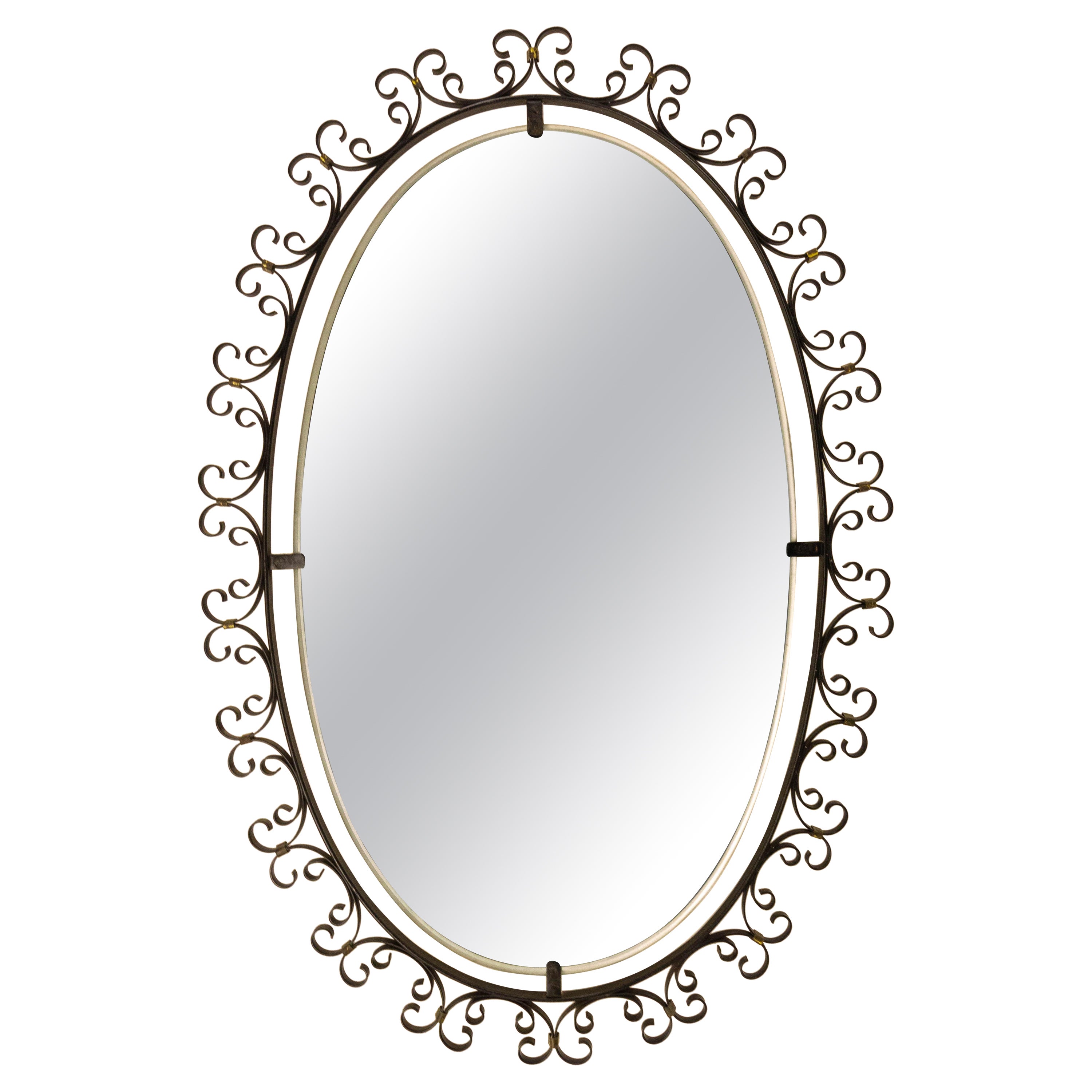 Cadre métallique français en miroir éclairé, vers 1960 en vente
