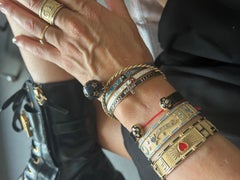 Bracelet manchette en émail noir Lys français Diamant J Dauphin