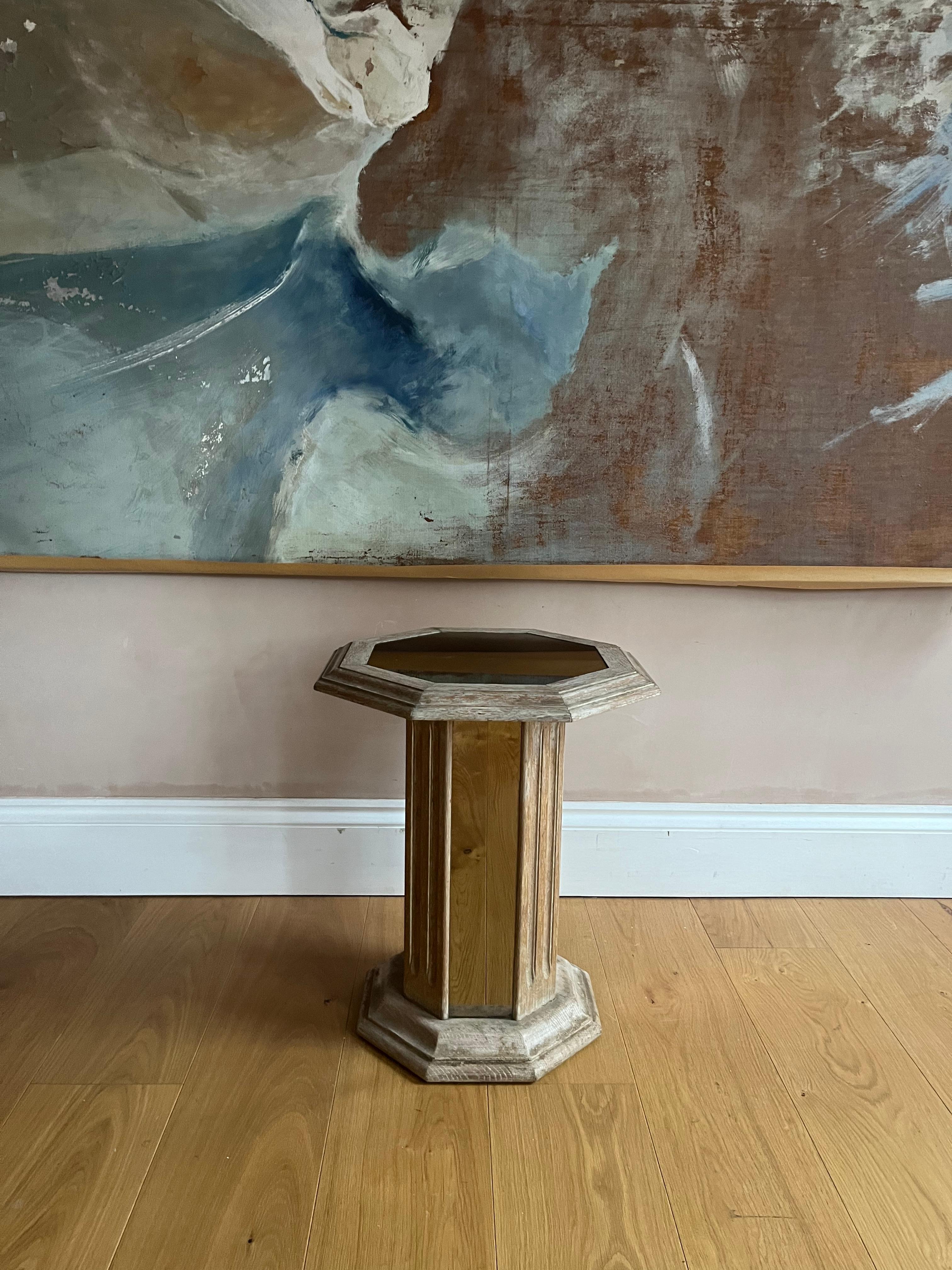 Art Deco French limed oak and mirrored pedestal table For Sale