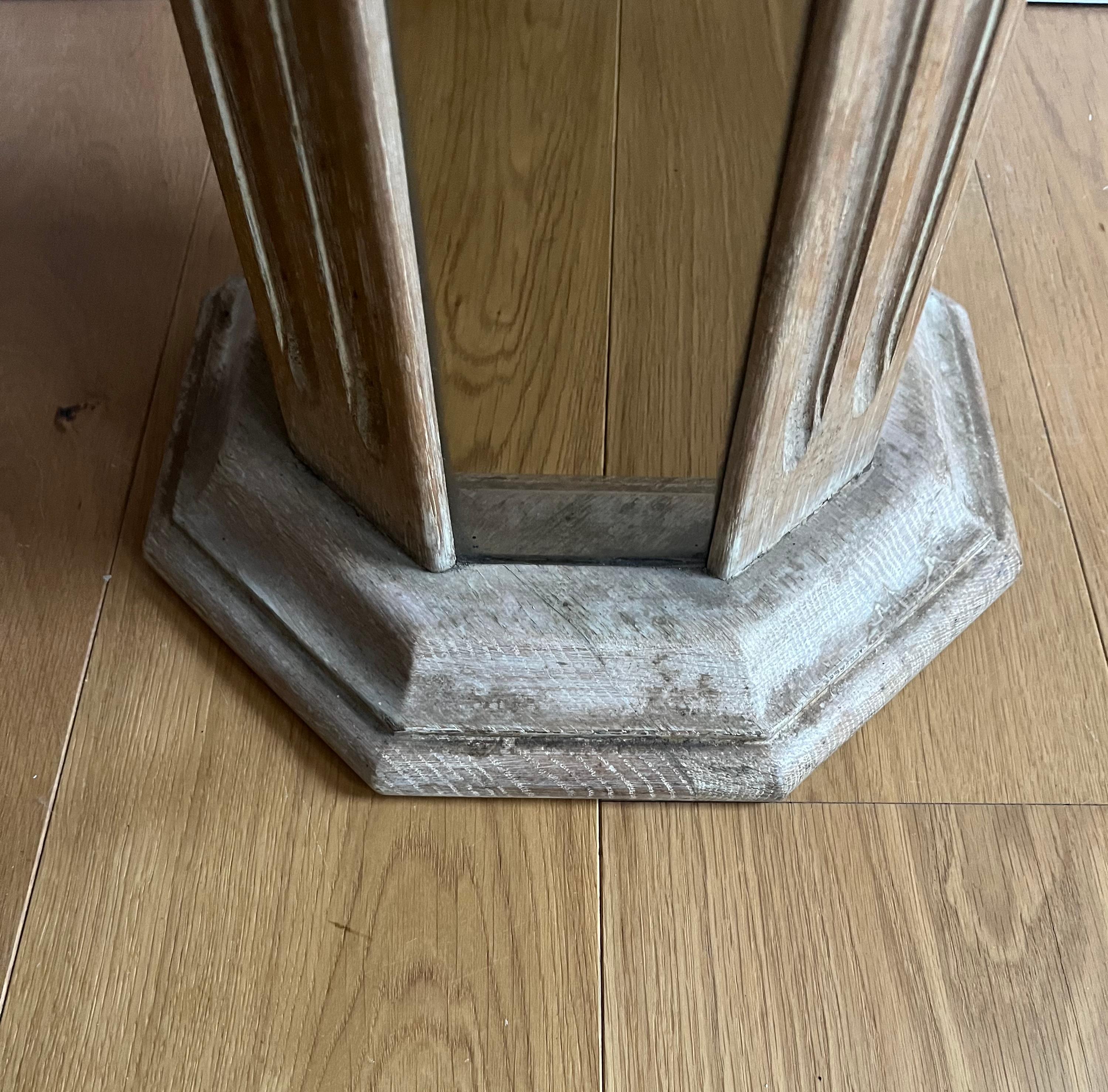 20th Century French limed oak and mirrored pedestal table For Sale