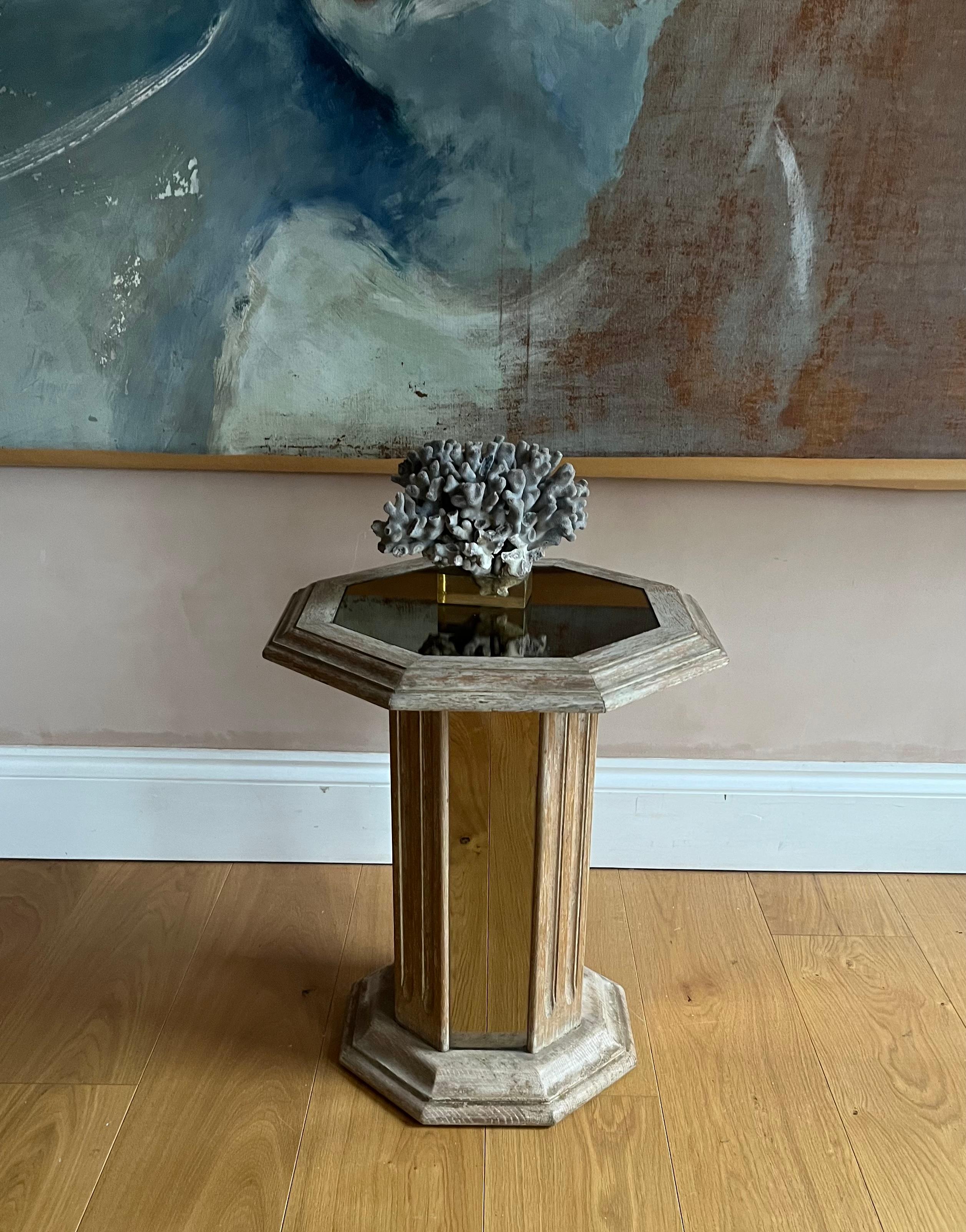 French limed oak and mirrored pedestal table For Sale 3