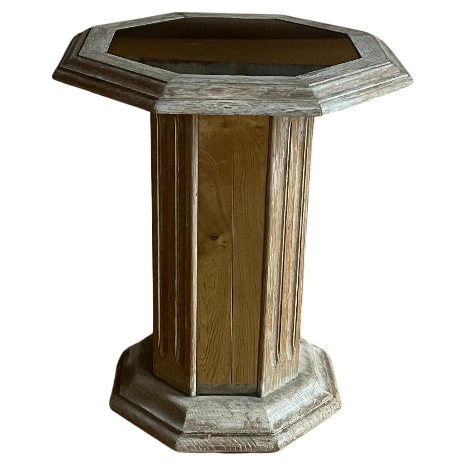 French limed oak and mirrored pedestal table For Sale