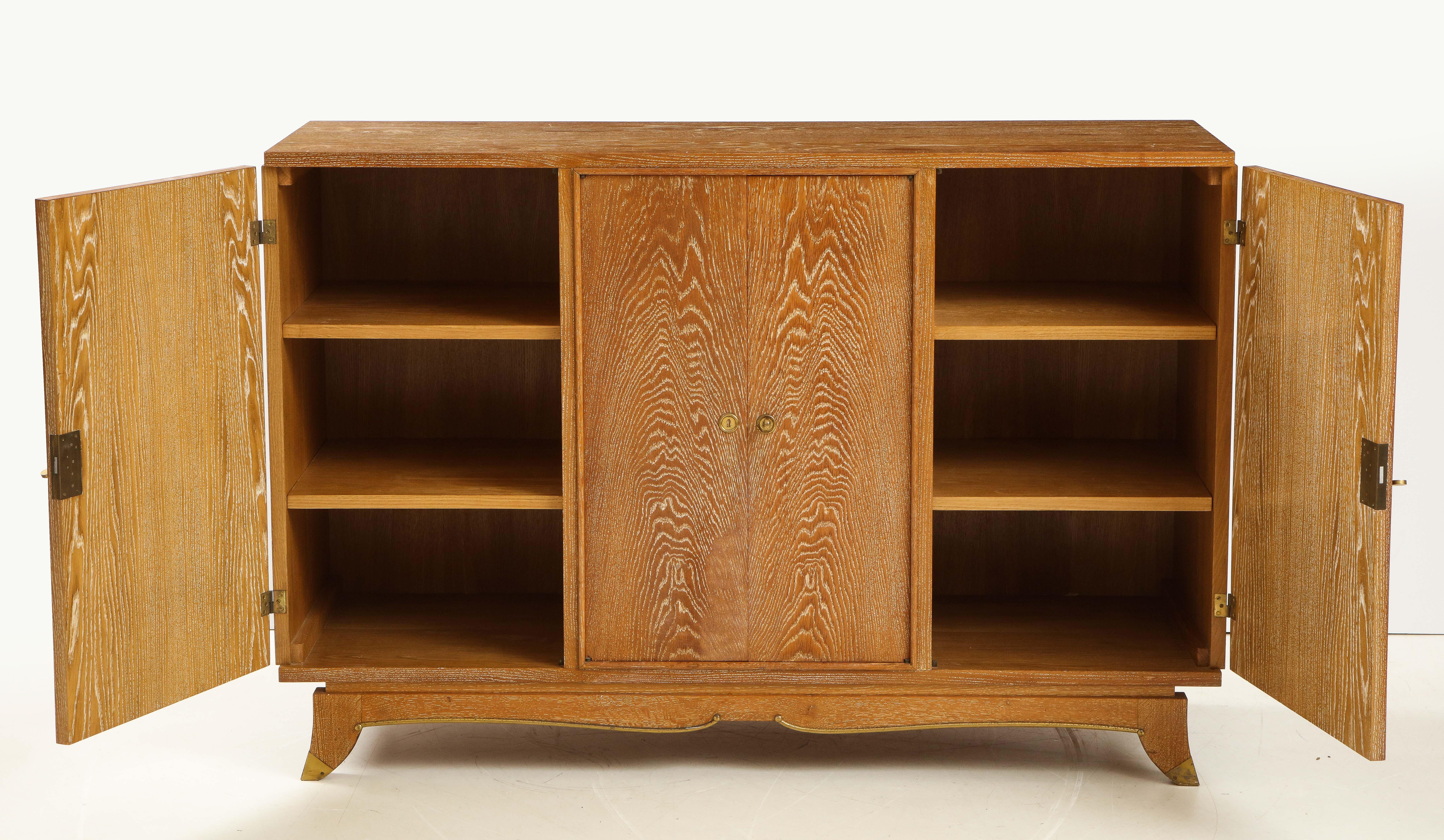 French Limed Oak Cabinet, Attributed to Jules Leleu, France, C 1940 5