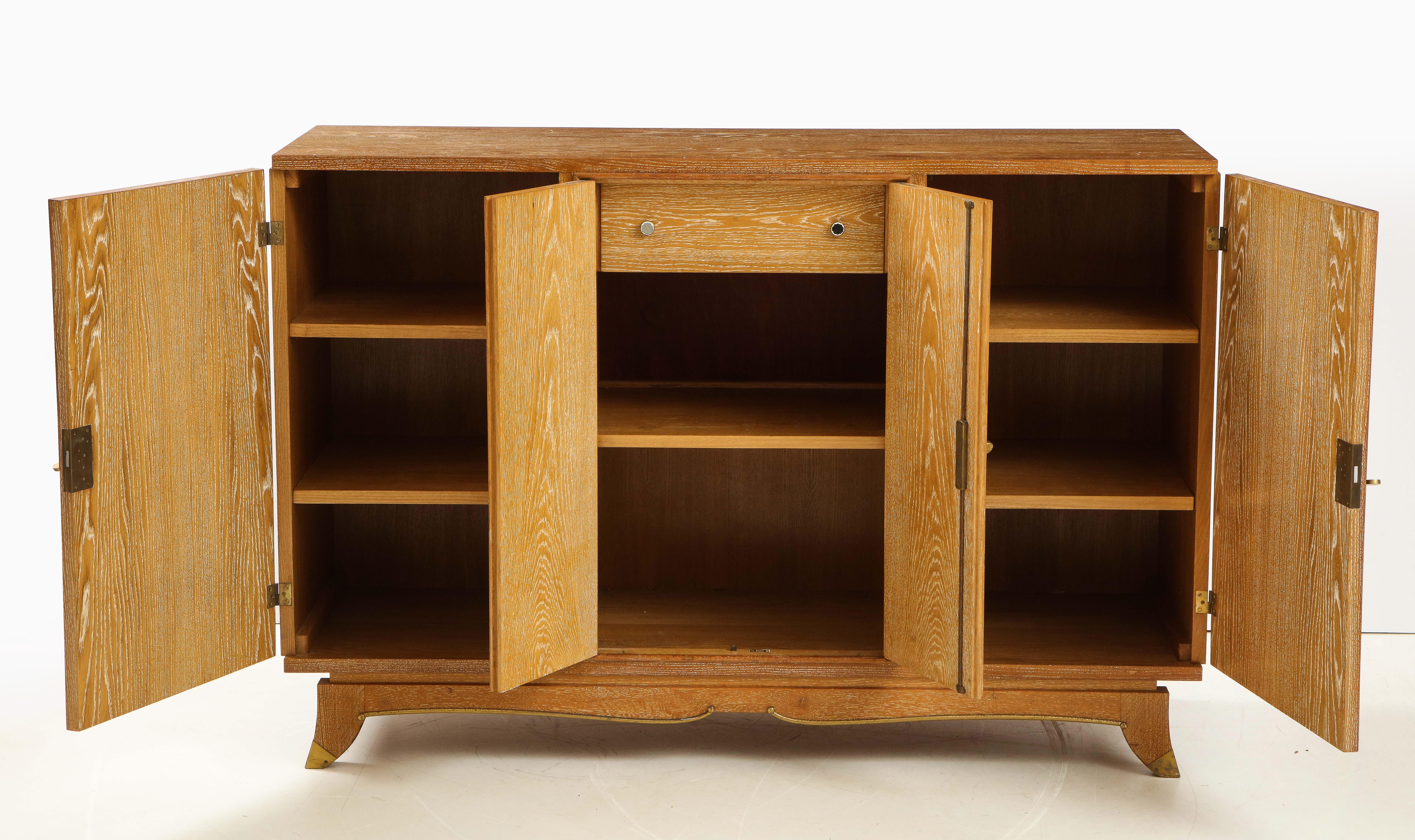 French Limed Oak Cabinet, Attributed to Jules Leleu, France, C 1940 1