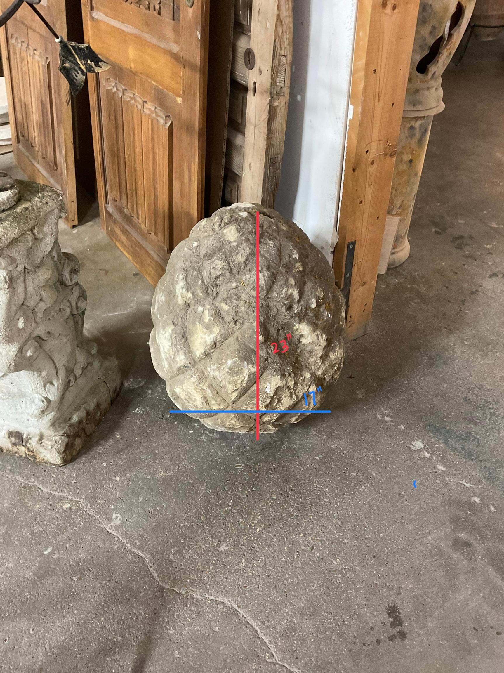 Authentic French Limestone Acorn Sculptures are from 1780 and is carefully crafted from the finest limestone. Its intricate details and classic shape capture a timeless quality. This finely-made piece is sure to be a stunning addition to any home.