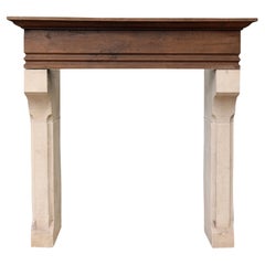 Antique French Limestone and Oak Fireplace Mantel