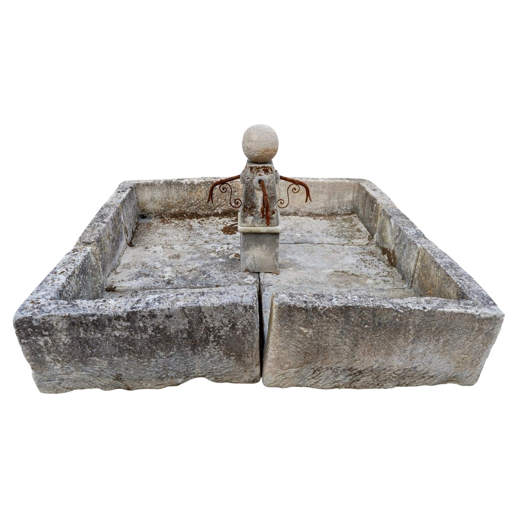 French Limestone Central Fountain For Sale