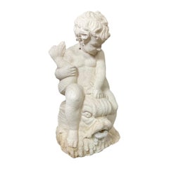 French Limestone Cherub Fountain Head Water Exit