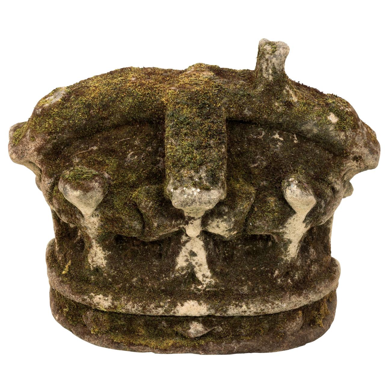 French Limestone Crown Garden Ornament For Sale