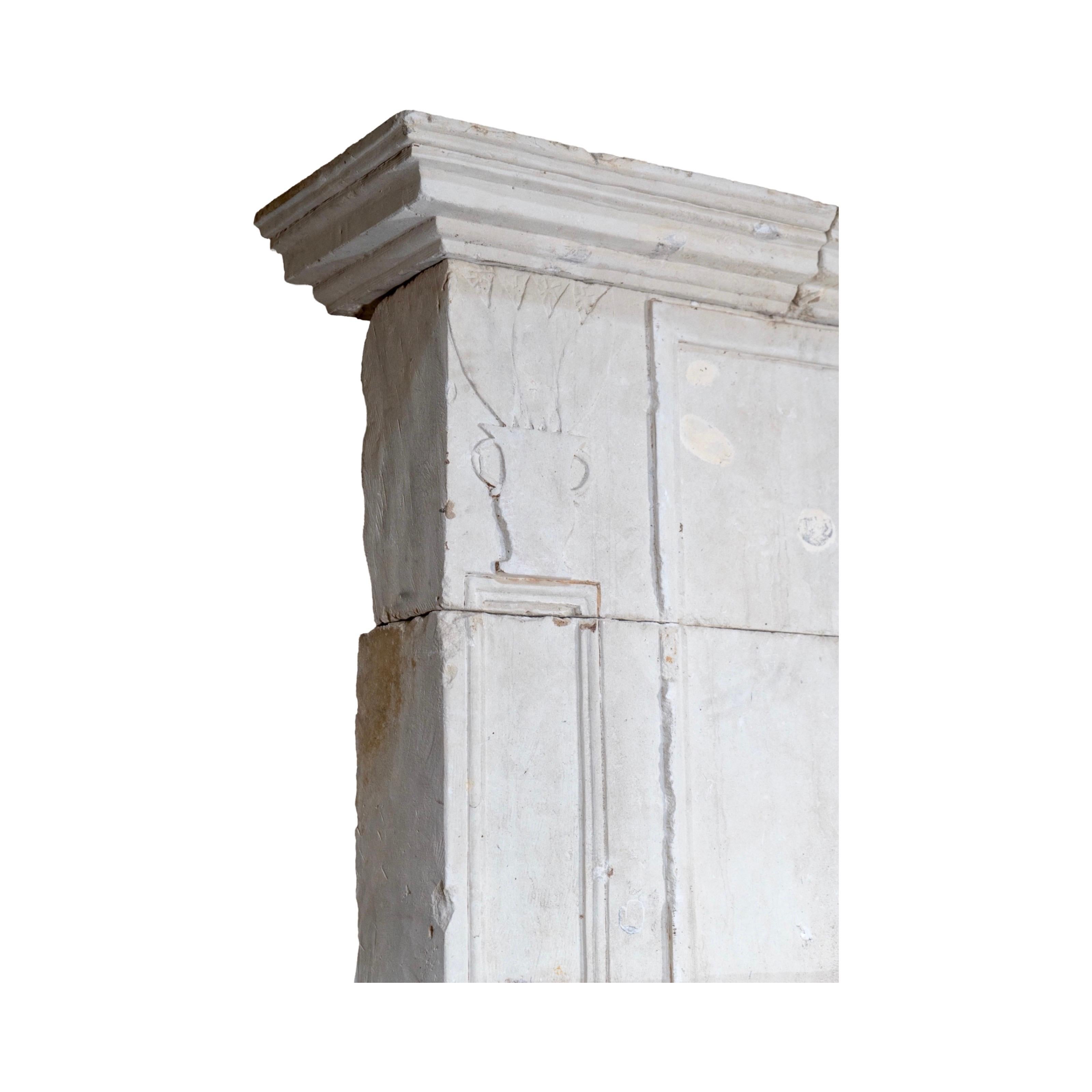 18th Century and Earlier French Limestone Fireplace For Sale