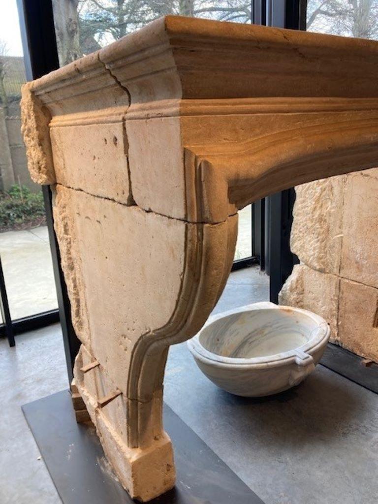 Carved French LImestone Fireplace Mantel For Sale
