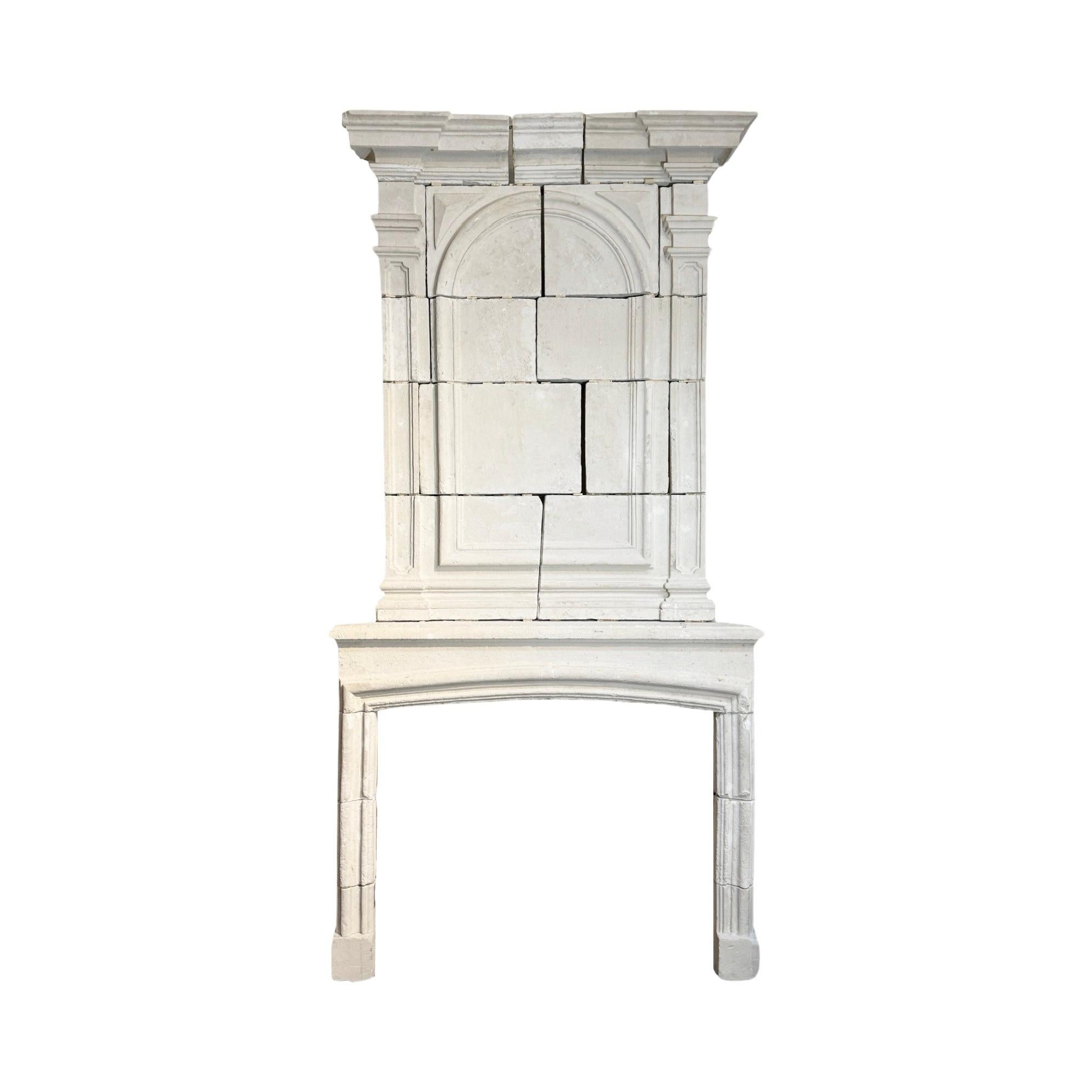 18th Century French Limestone Fireplace Mantel For Sale