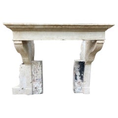 Antique French Limestone Fireplace Mantel