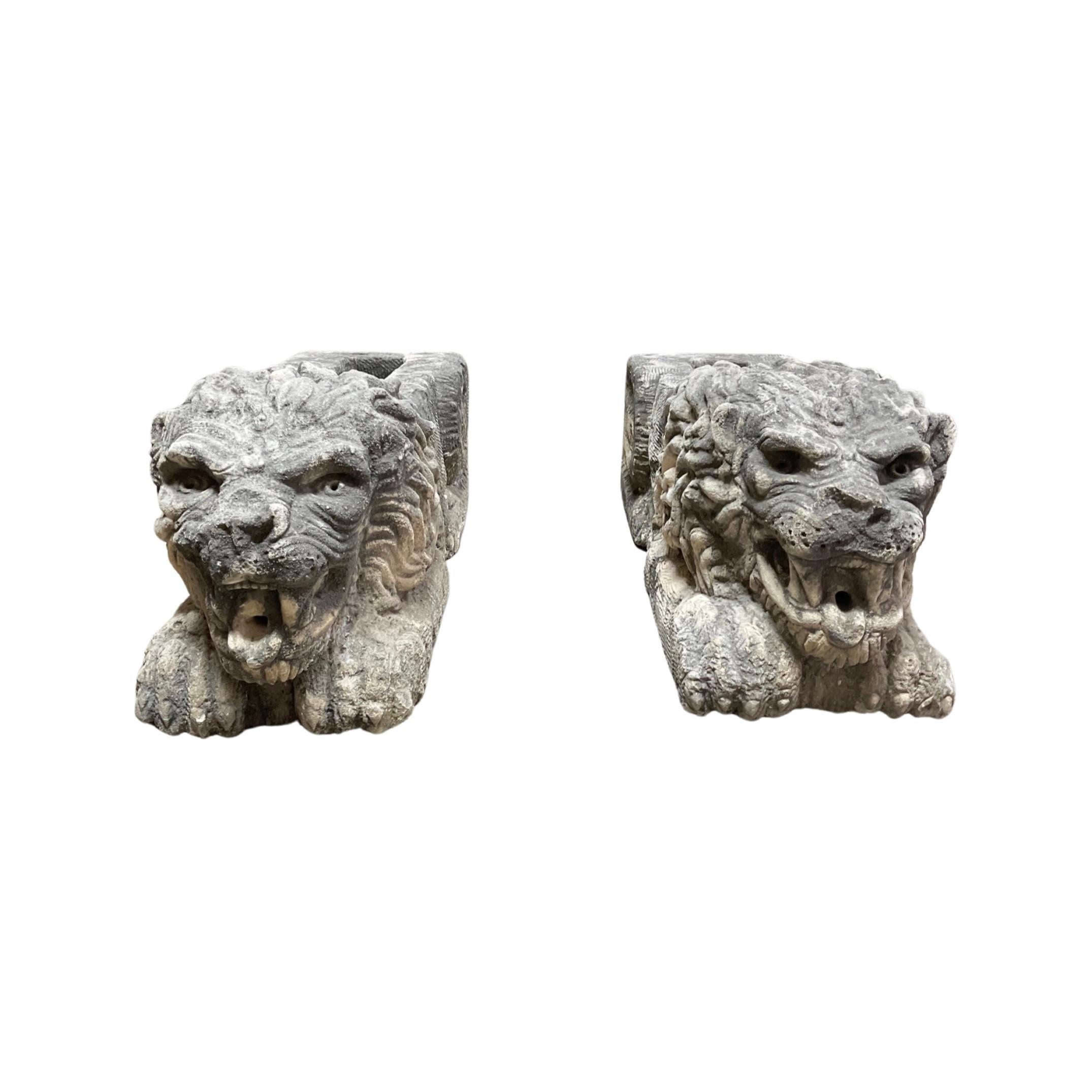 French Limestone Lion Downspouts For Sale 1