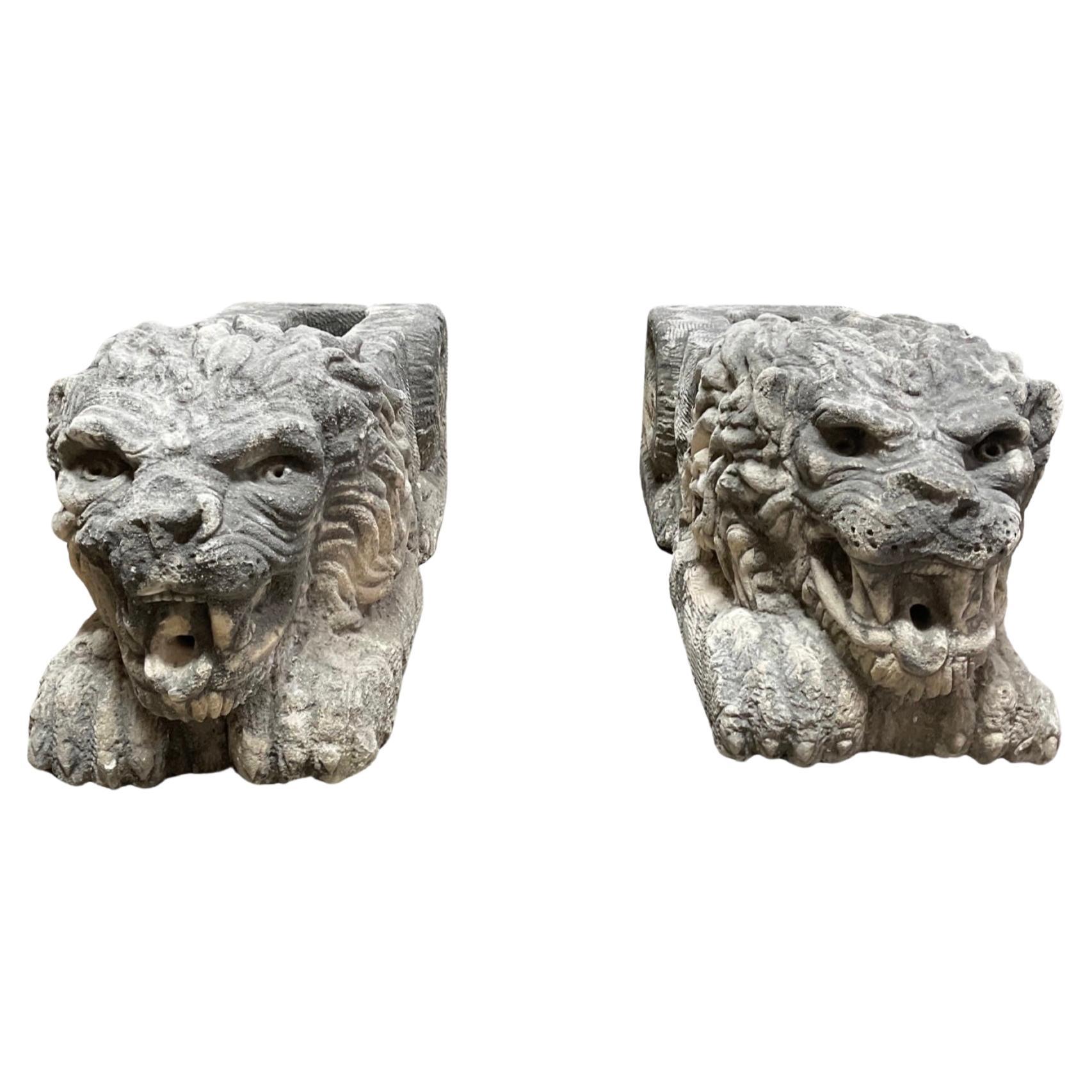 French Limestone Lion Downspouts For Sale