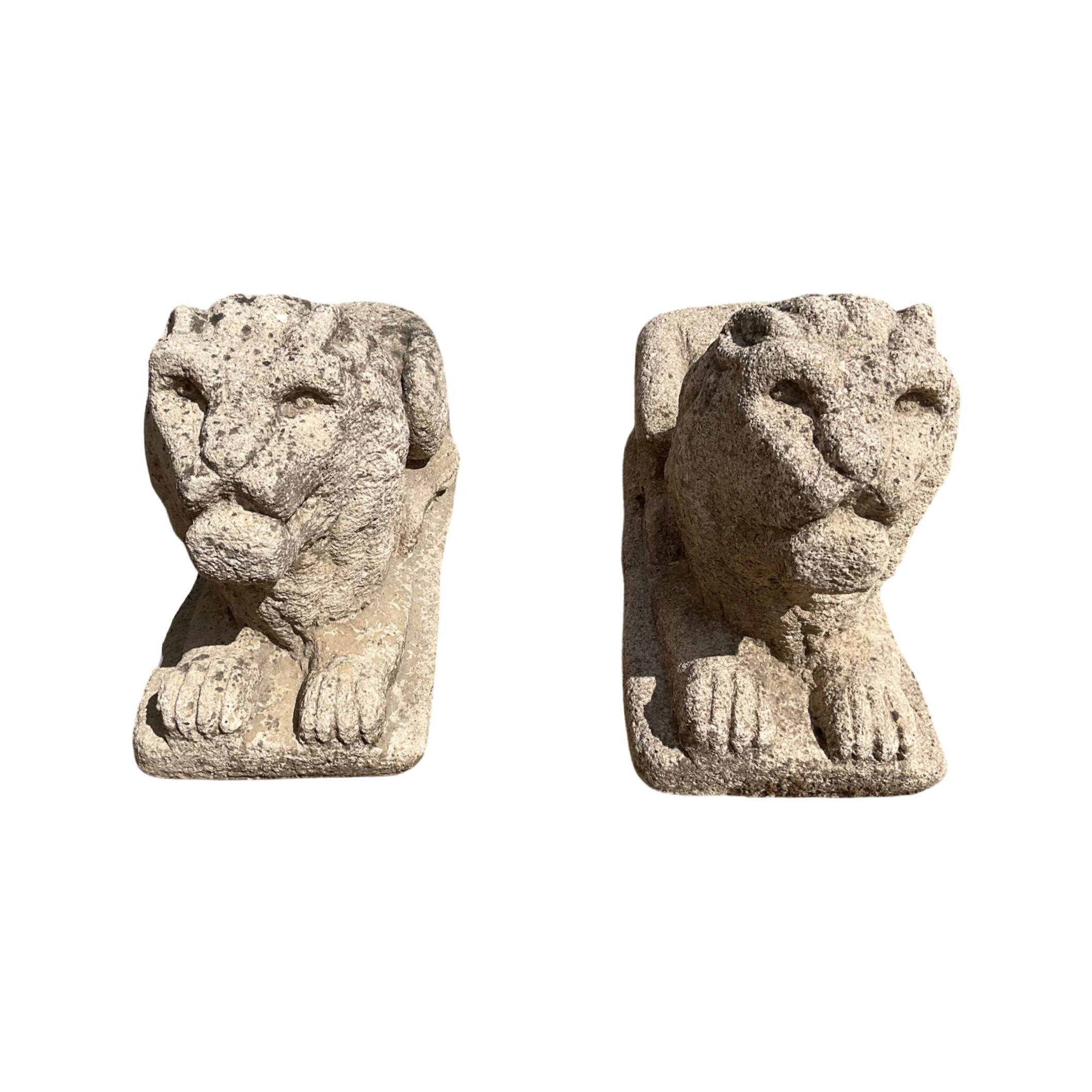 These 17th century French limestone lion sculptures are crafted from the highest grade natural limestone for unparalleled quality and durability. The intricate details, hand-carved patterns, and delicate curves make these sculptures a timeless