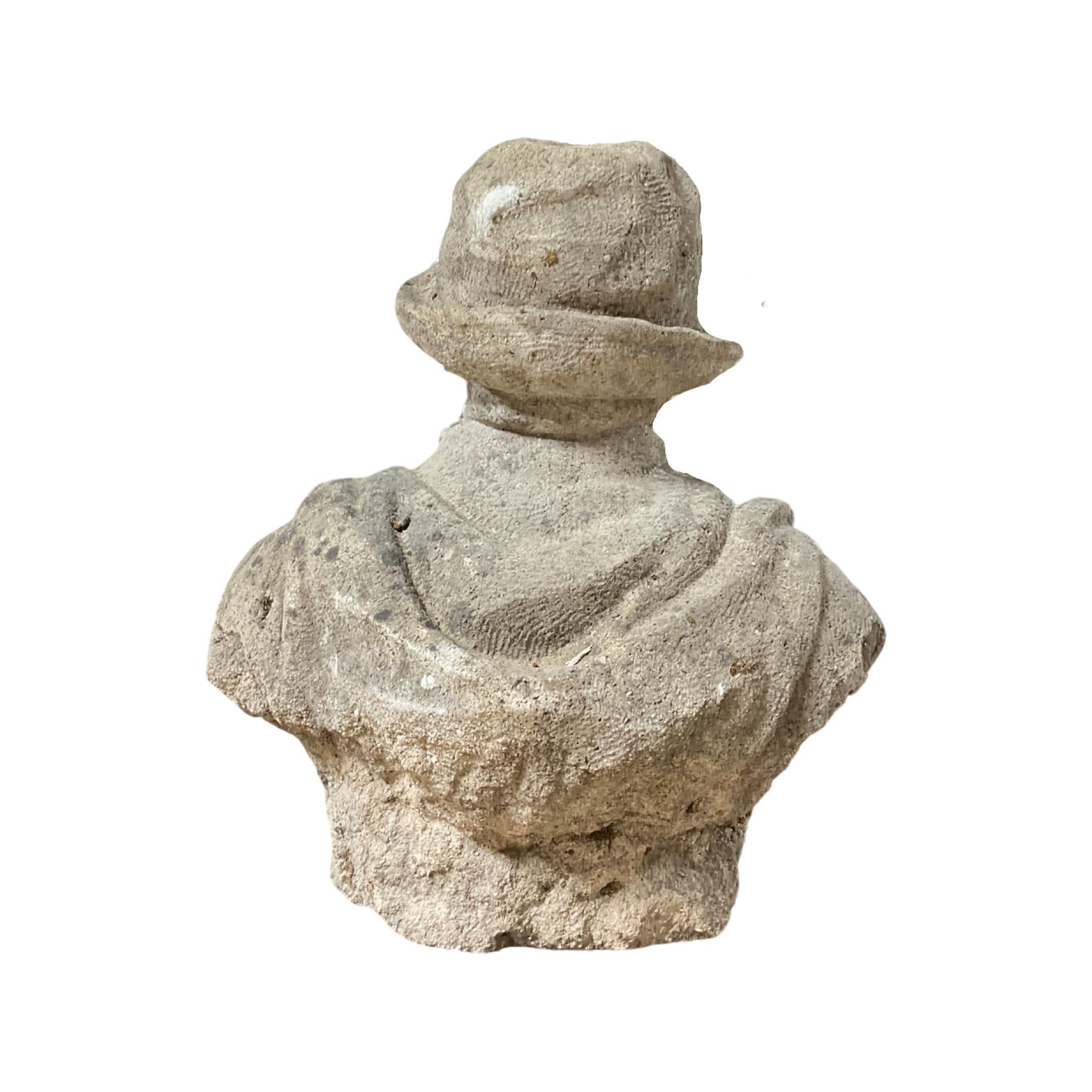 This French Limestone Nobleman Sculpture comes from France and is constructed with limestone in 1880. The sculpture is a detailed carving of a nobleman and is signed. Enhance your home decor with this charming piece of history.