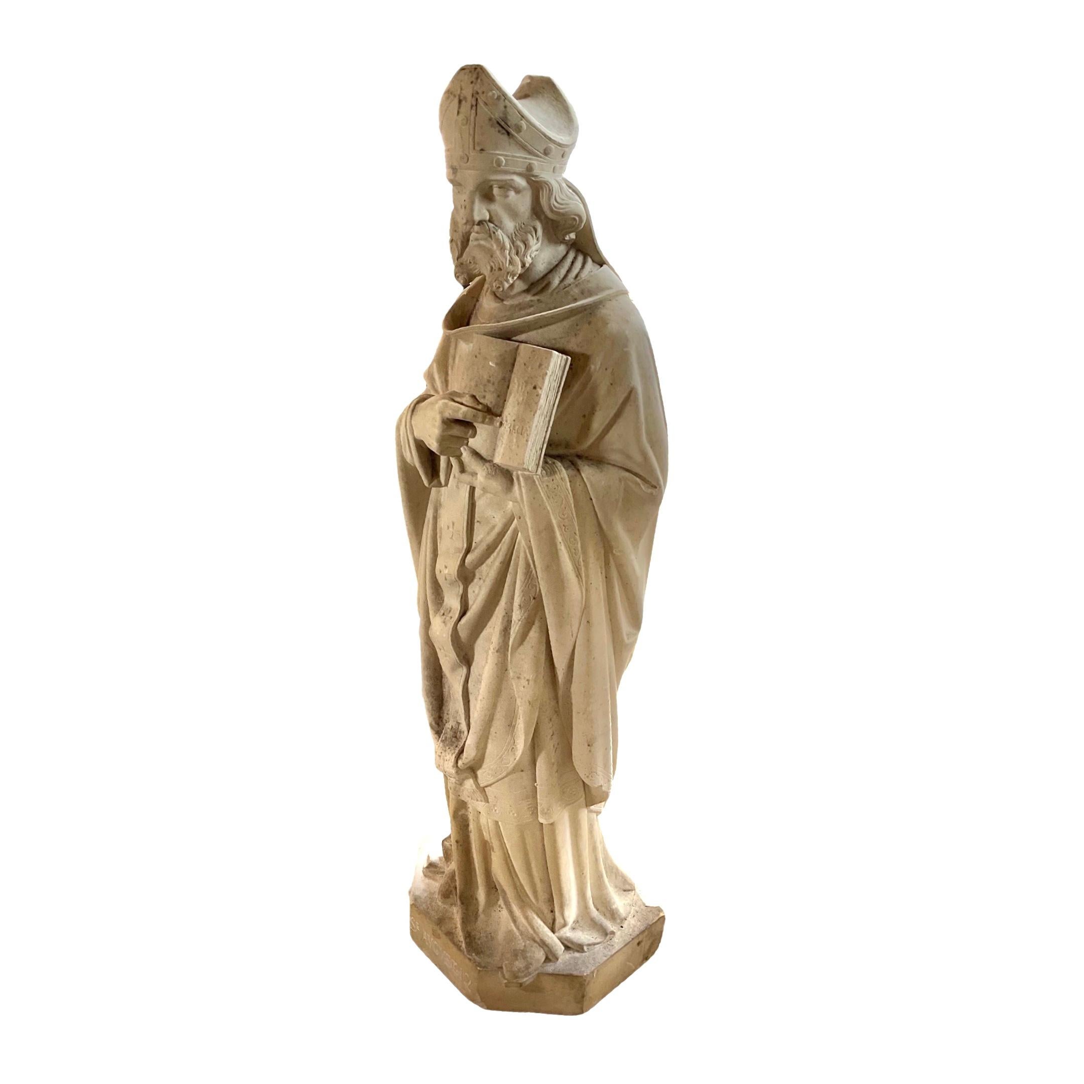 French Limestone Saint Sculpture In Good Condition For Sale In Dallas, TX