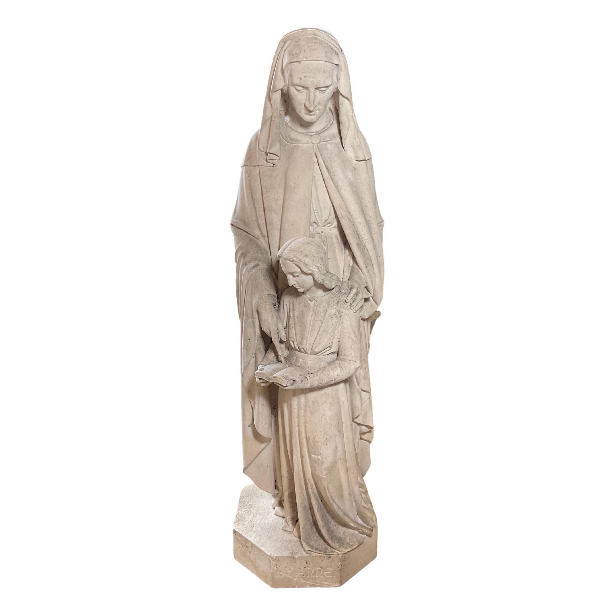 French Limestone Saint Sculpture In Good Condition For Sale In Dallas, TX