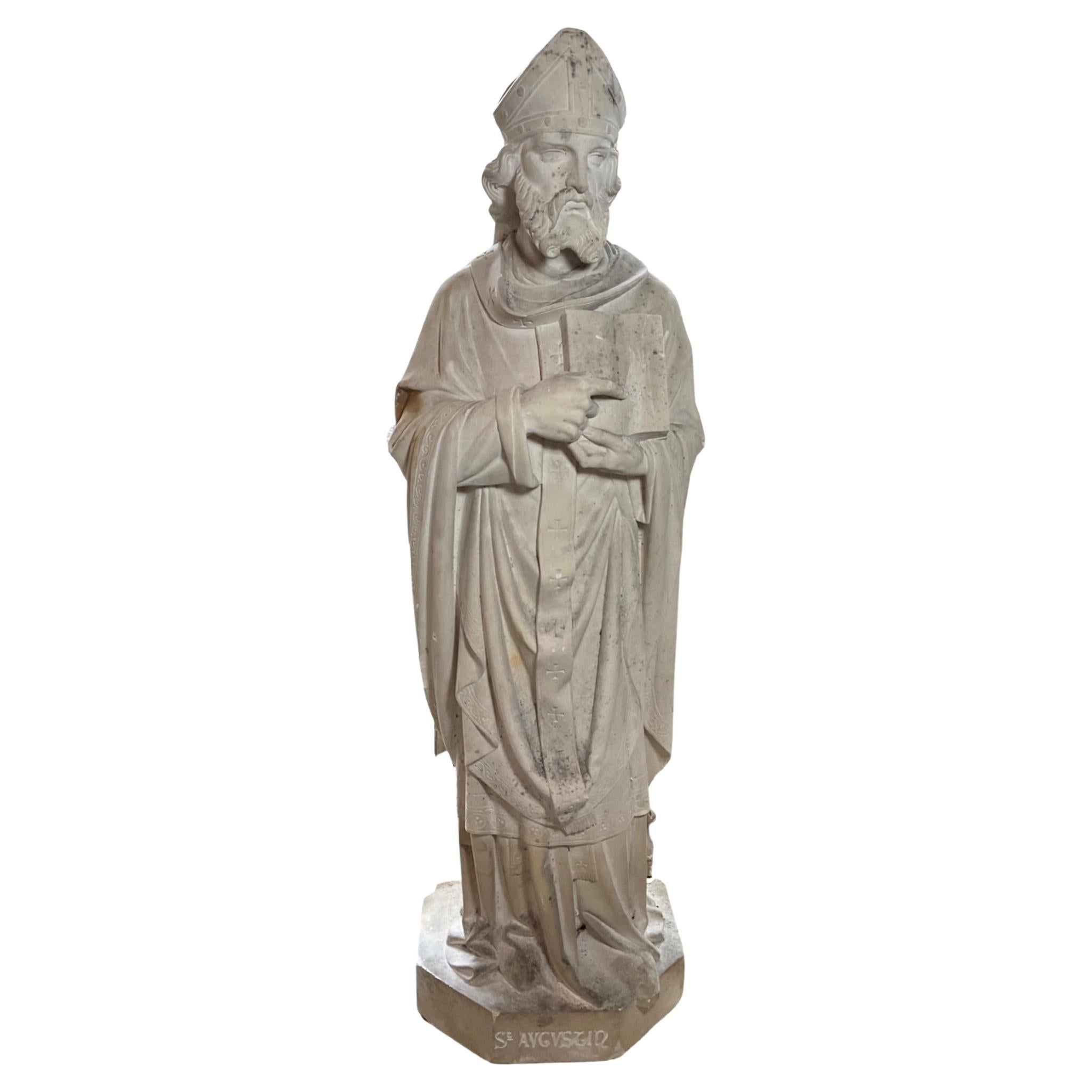 French Limestone Saint Sculpture For Sale