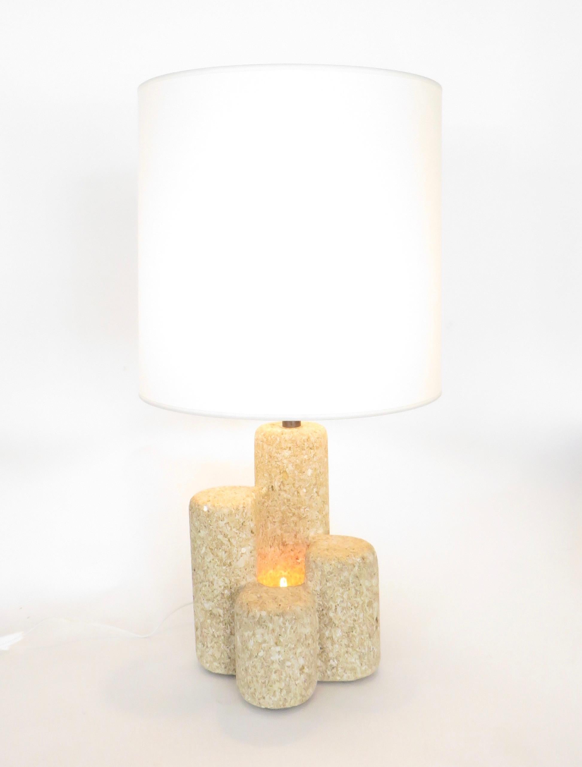 Mid-Century Modern French Limestone Table Lamp with Four Columns in the Style of Albert Tormos