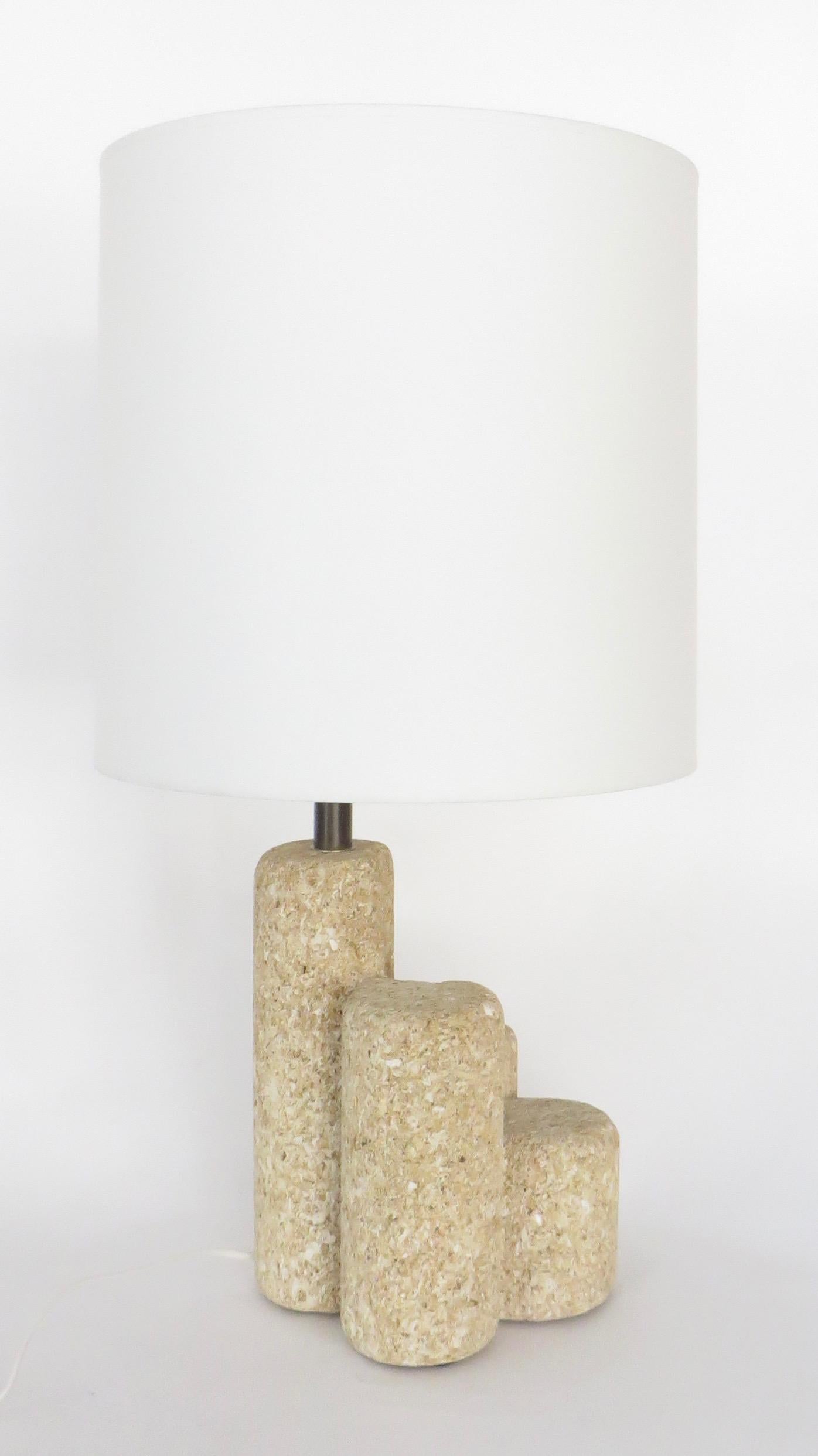 Late 20th Century French Limestone Table Lamp with Four Columns in the Style of Albert Tormos
