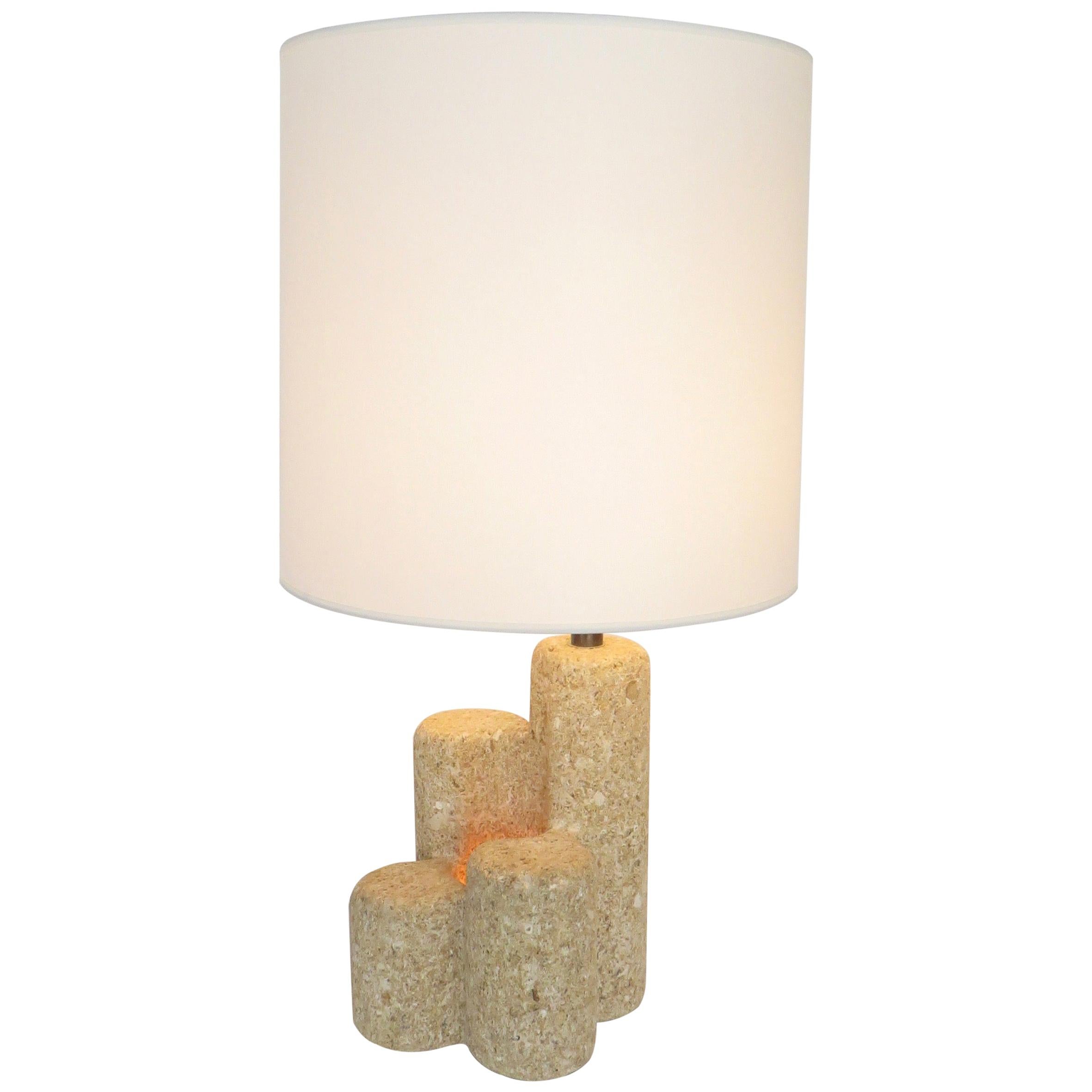 French Limestone Table Lamp with Four Columns in the Style of Albert Tormos