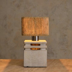 French Limestone Table Lamp with Shade by Albert Tormos, 1970s