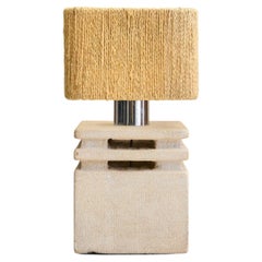 French Limestone Table Lamp with Shade by Albert Tormos, 1970s