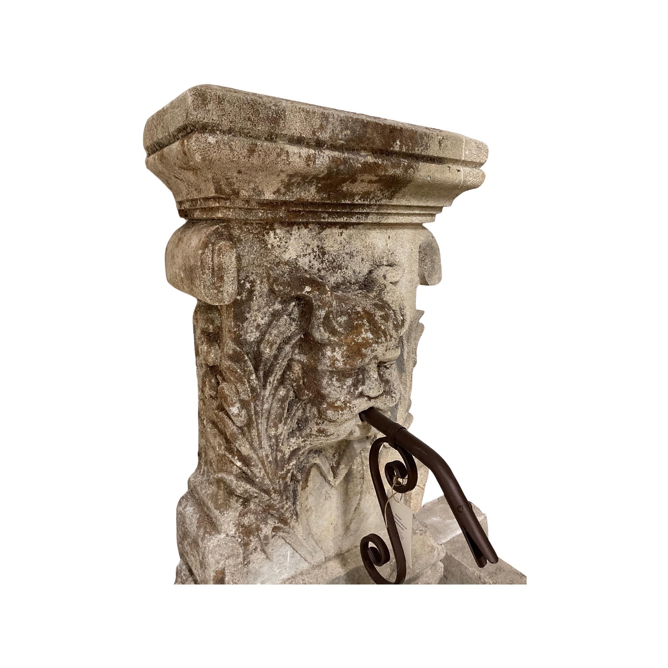French Limestone Wall Fountain For Sale 1